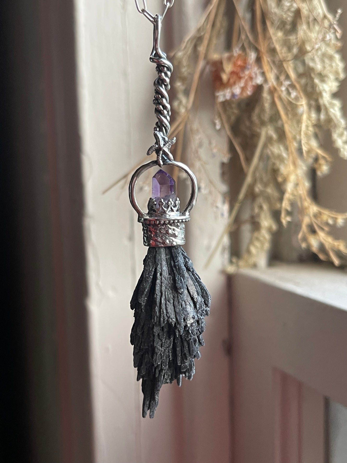 The Urchin Witch Crystal Broom Pendant