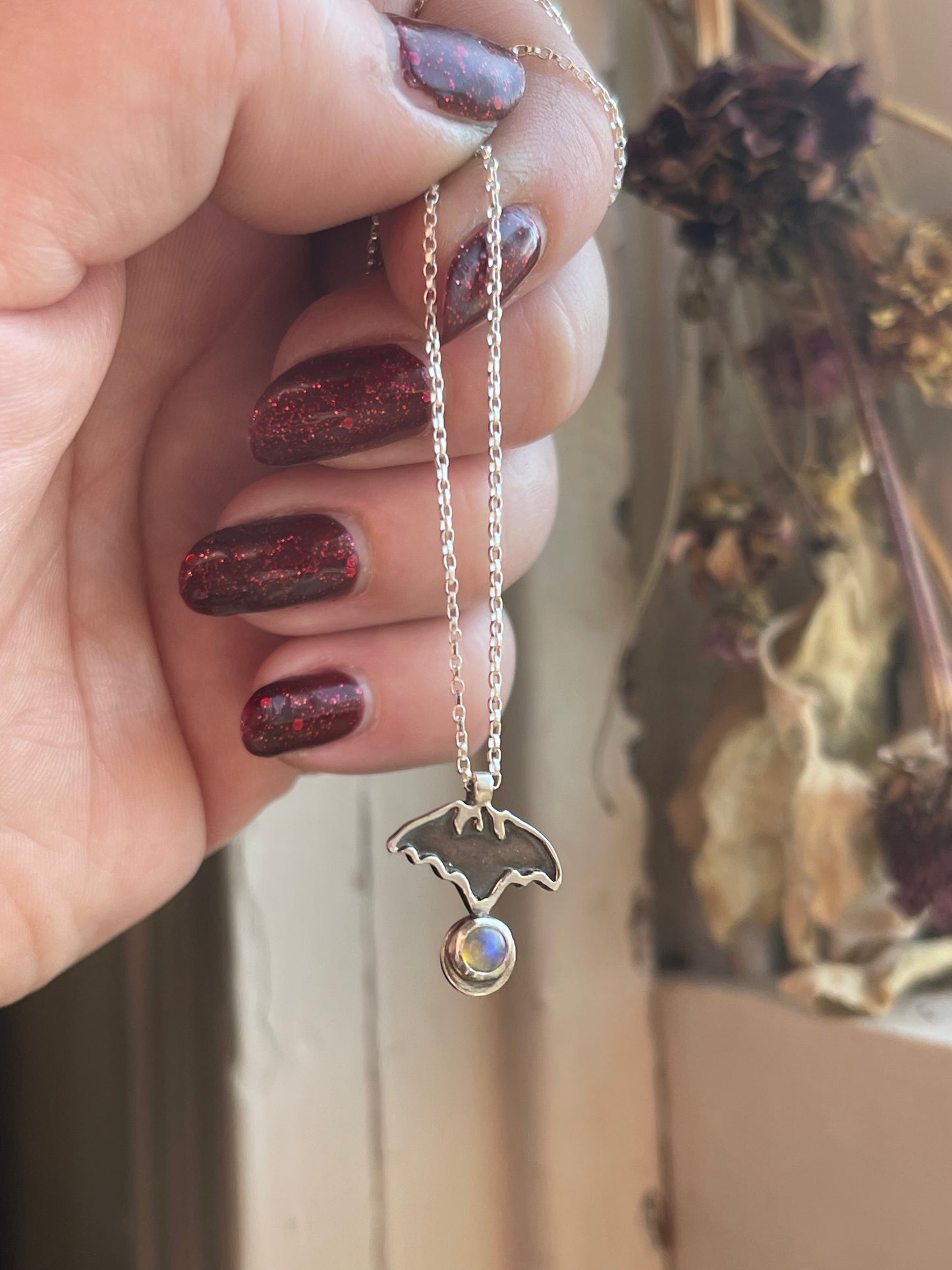 Little Bat Opal Charm Necklace