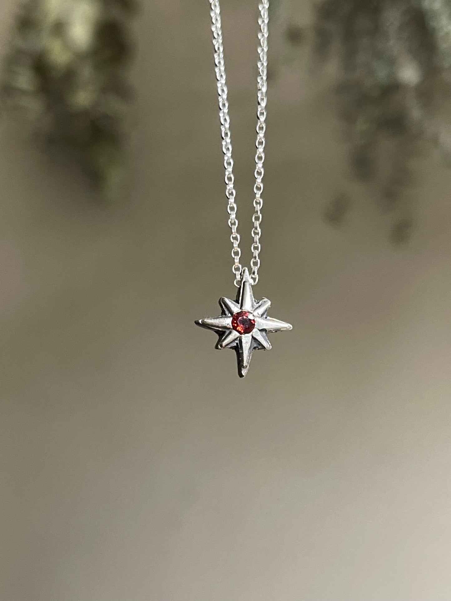 Dark Star • Garnet Star Charm Necklace MADE TO ORDER