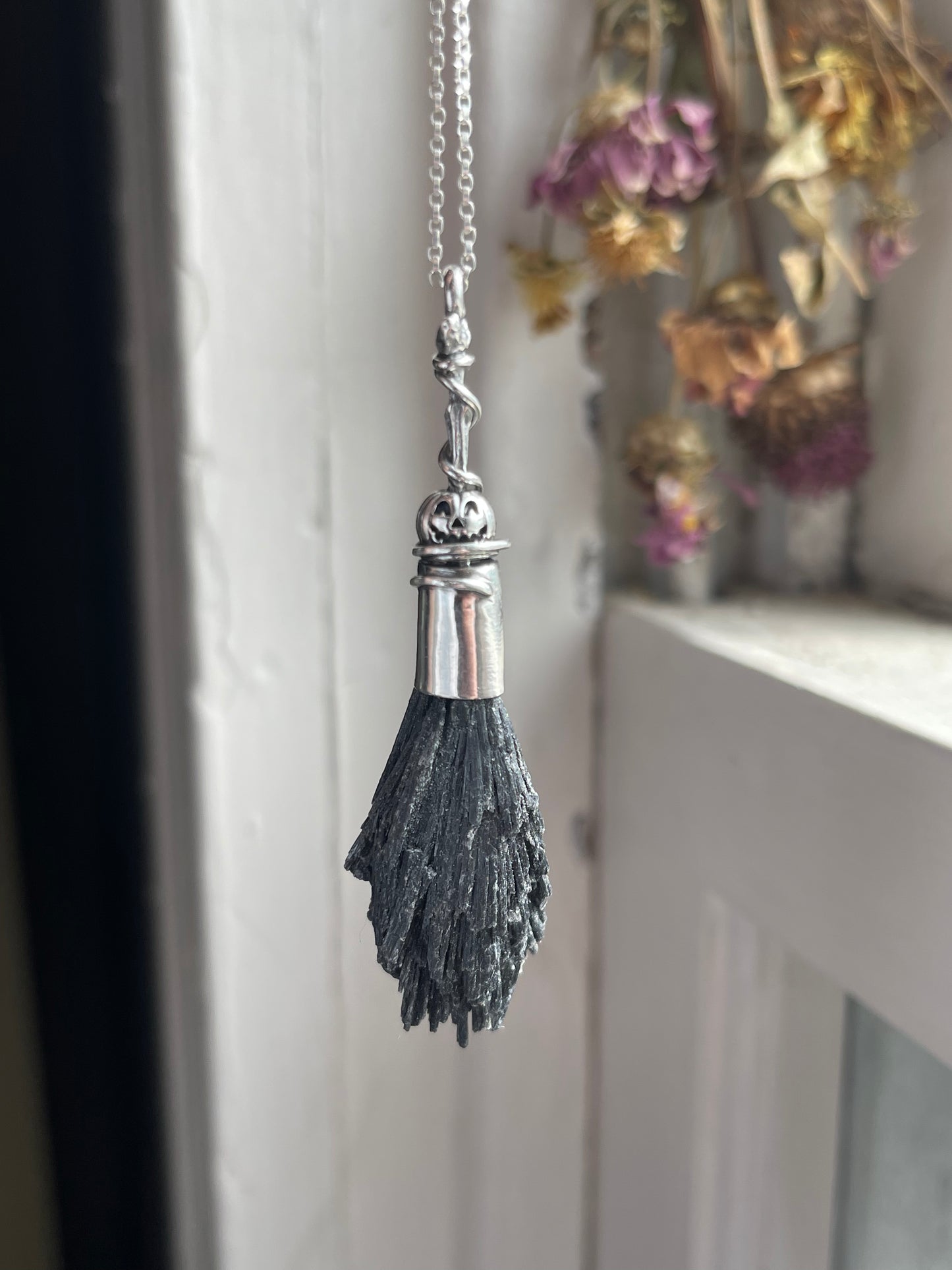 Autumn Witch Little Pumpkin Crystal Broom Pendant