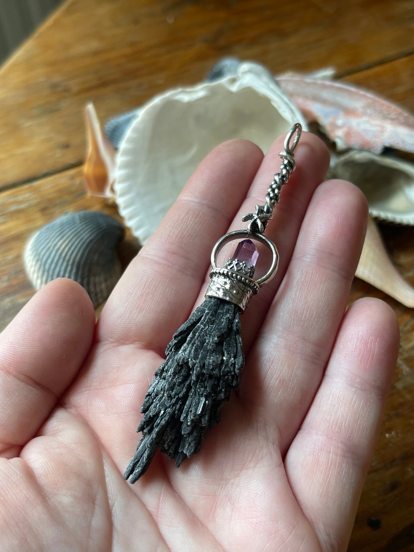 The Urchin Witch Crystal Broom Pendant