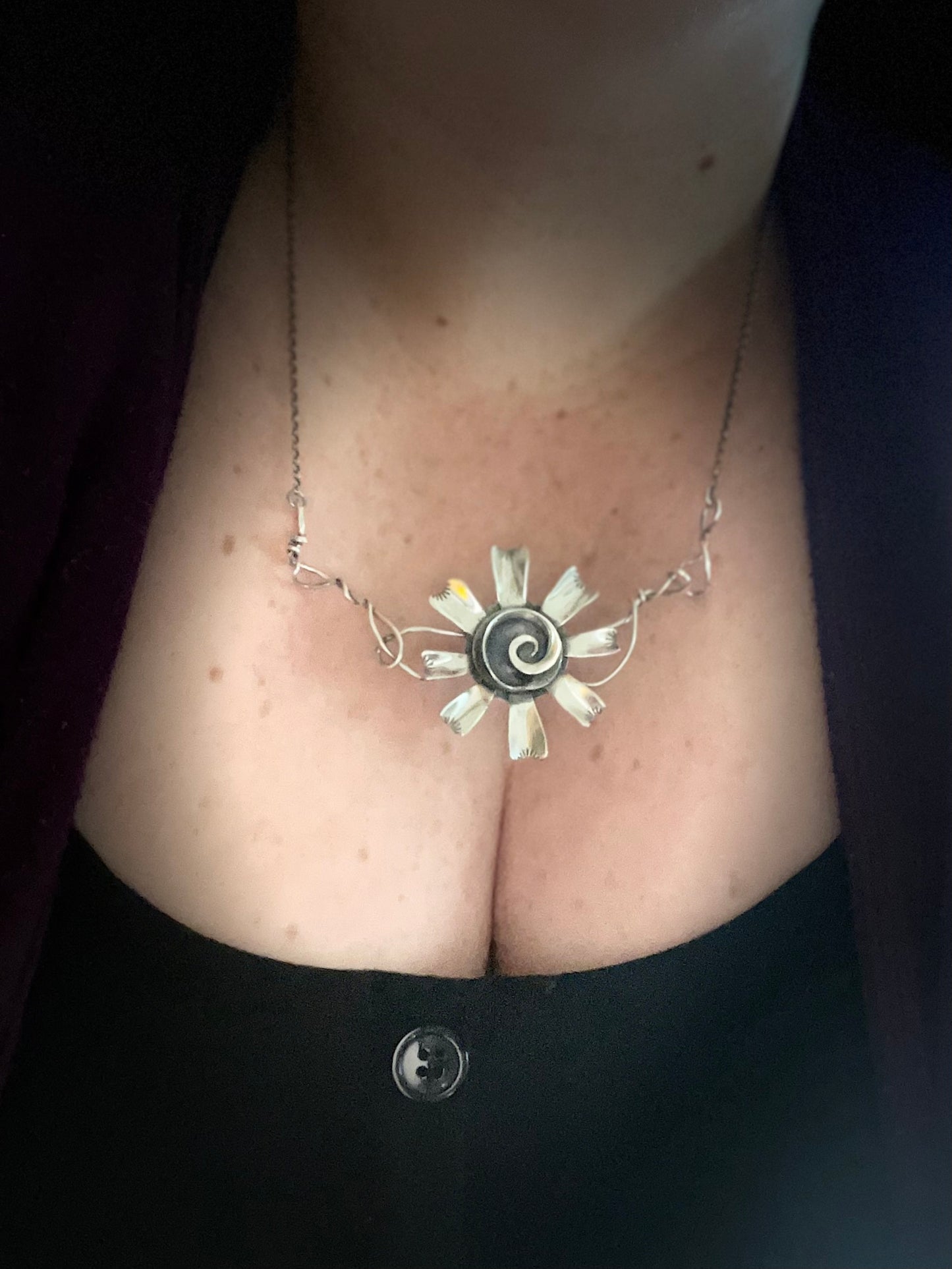 Oh Dear • Sterling Silver Sculptural Viney Flower Neckpiece