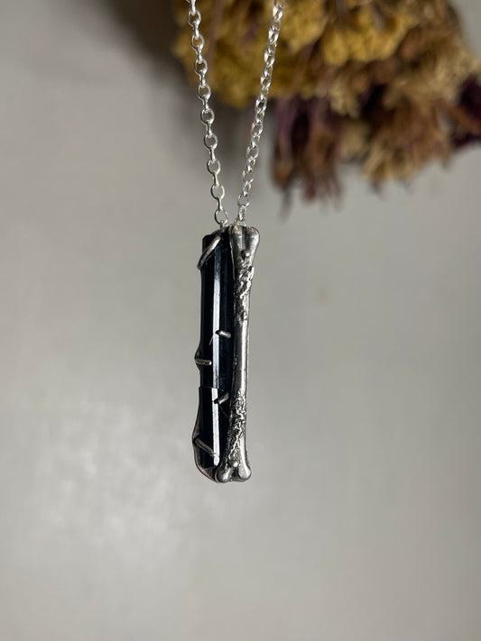 *Nevermore Broken Bone Black Tourmaline Crystal Pendant Necklace • Sterling Silver