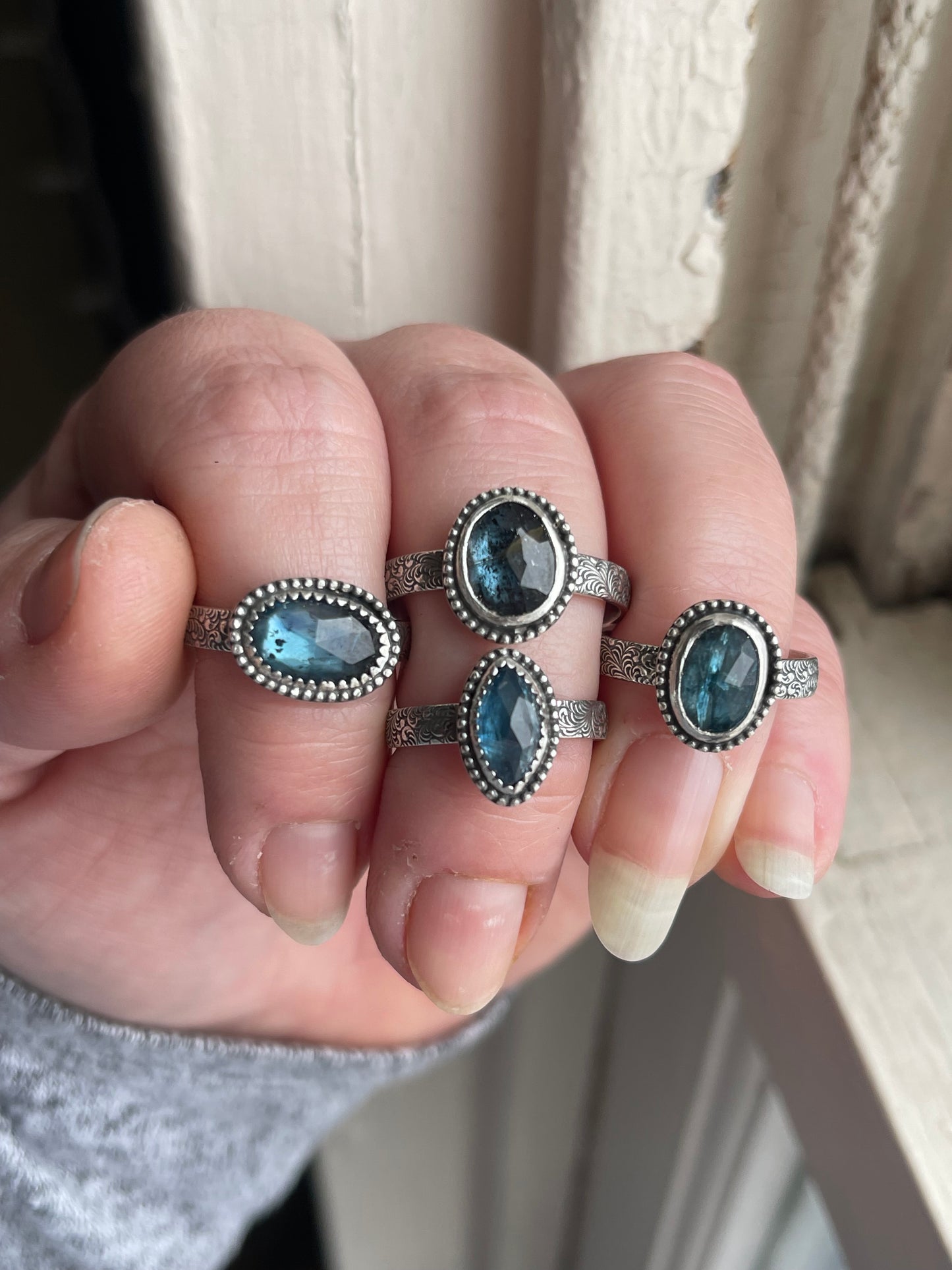 Blue Nebula Teal Kyanite Rings