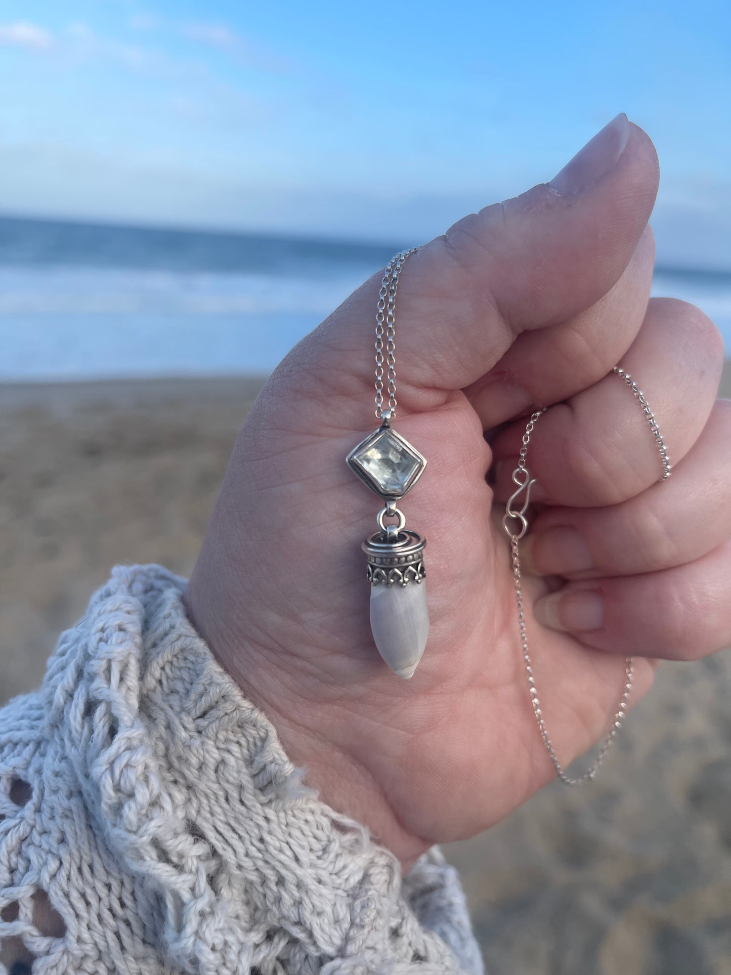 Empress of Tides • Aquamarine & Olive Shell Necklace