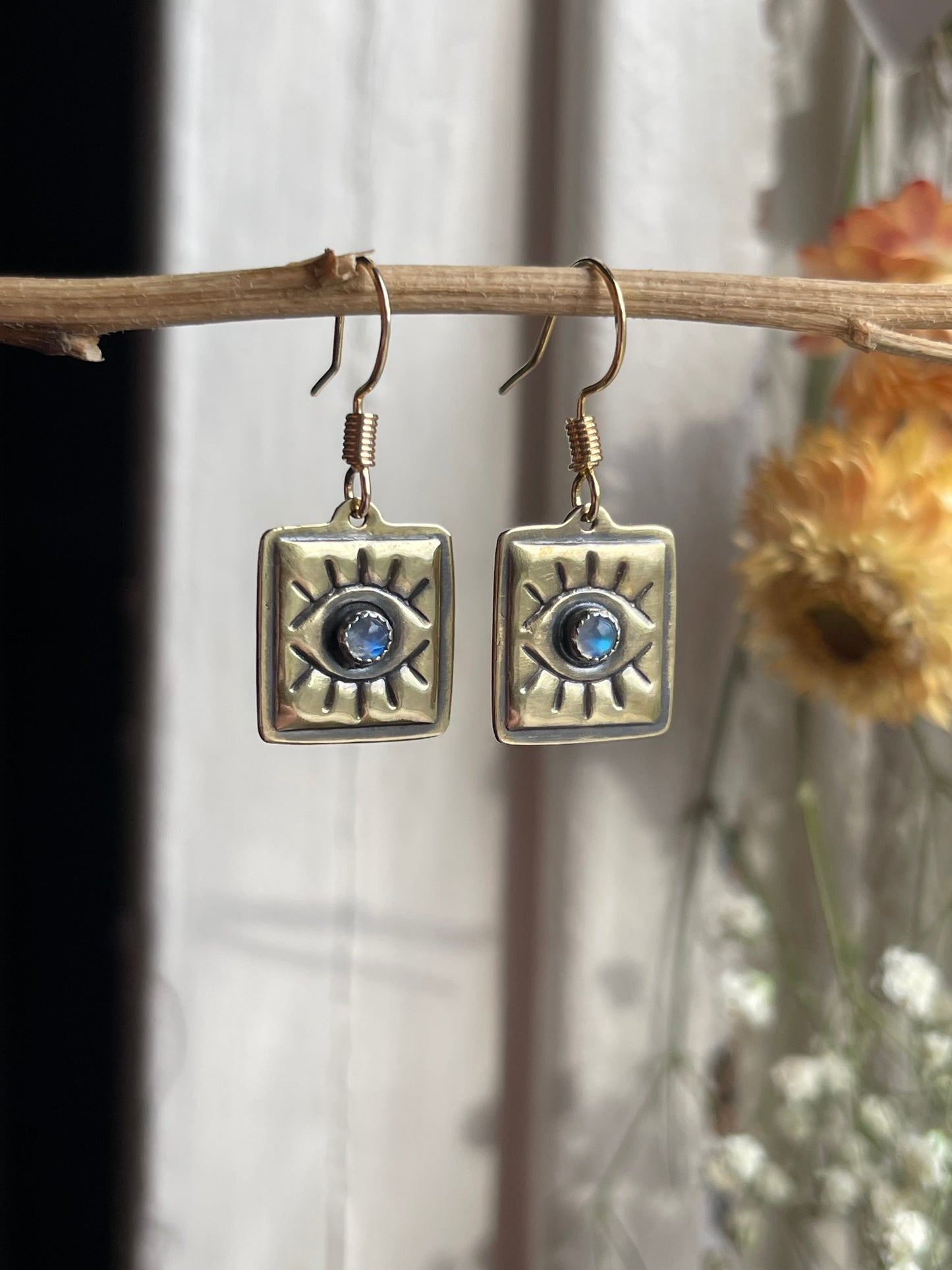Evil Eye Rainbow Moonstone Earrings: MADE TO ORDER