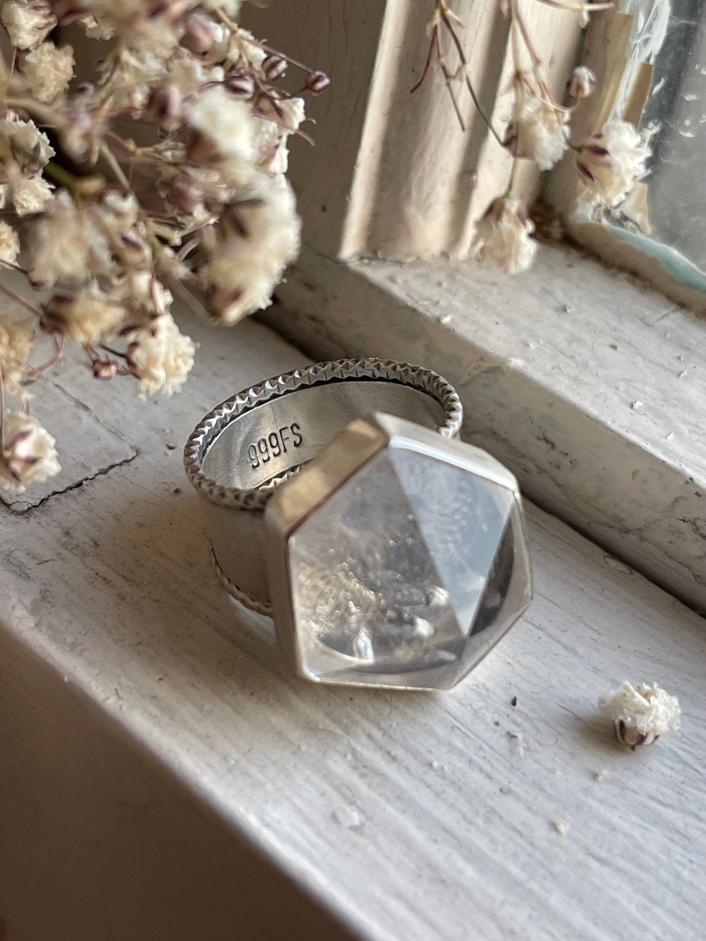 Emergence Crystal Statement Ring • Fine Silver with London Blue Topaz