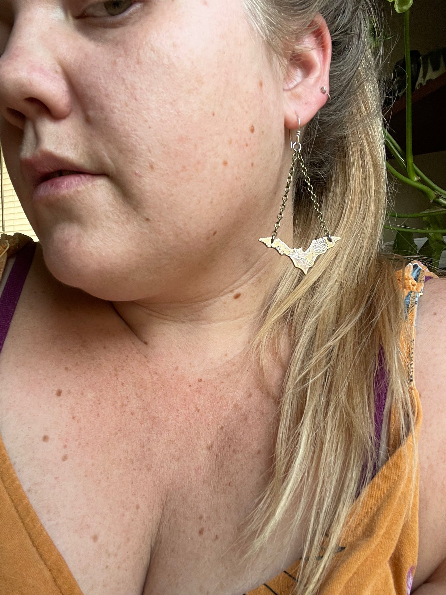 Floral Bats • Brass Dangle Earrings and Necklace