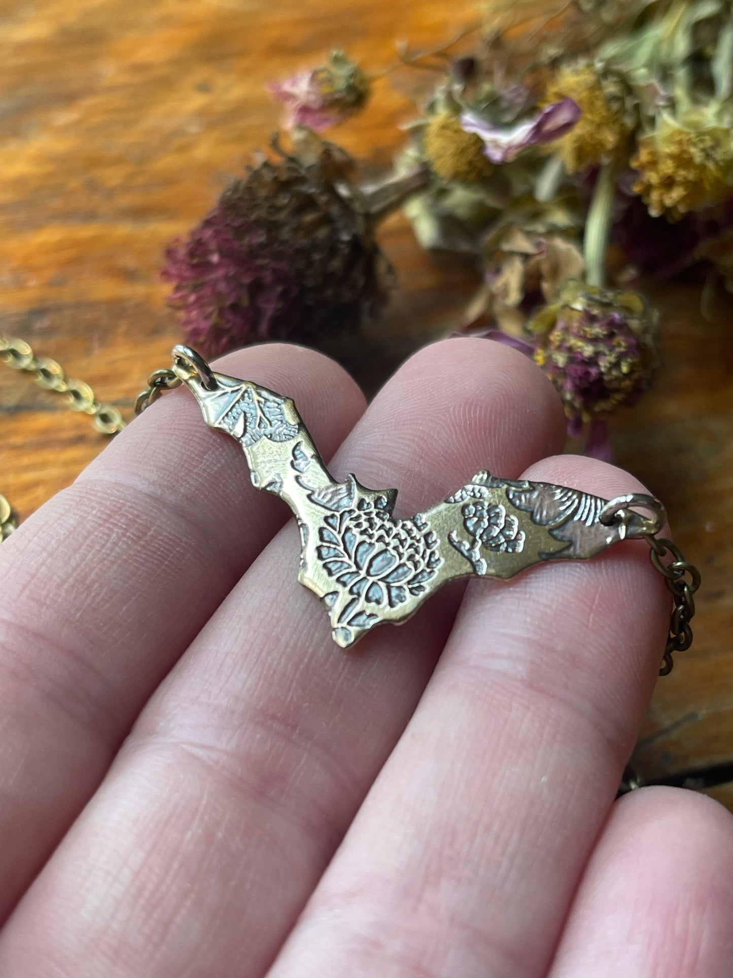 Floral Bats • Brass Dangle Earrings and Necklace