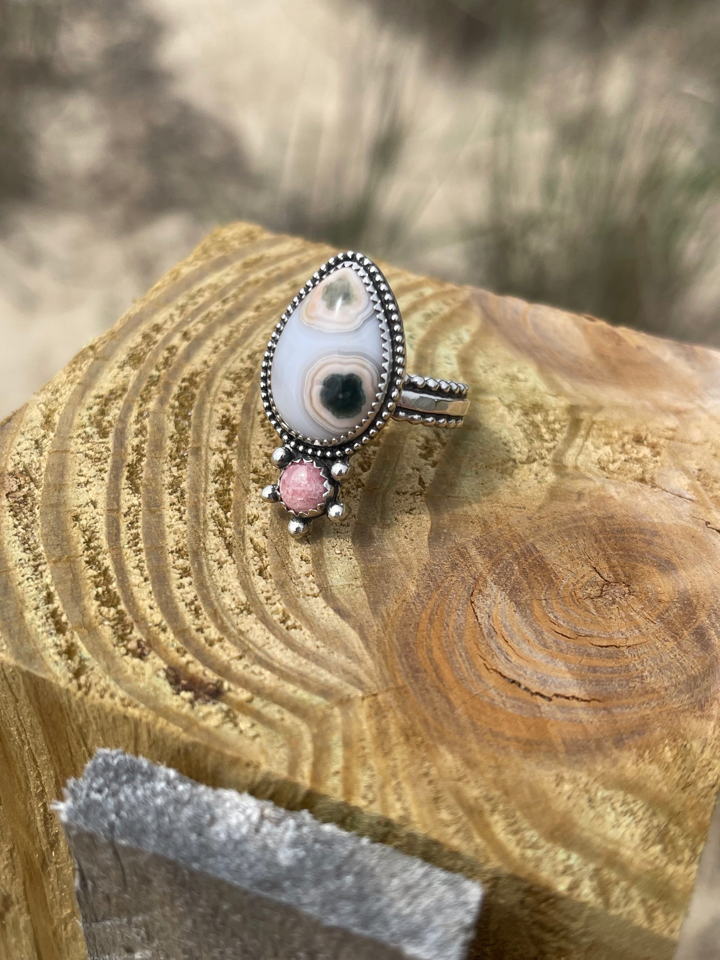 Peachy Kween Ocean Jasper • Rhodochrosite Nautical Statement Ring