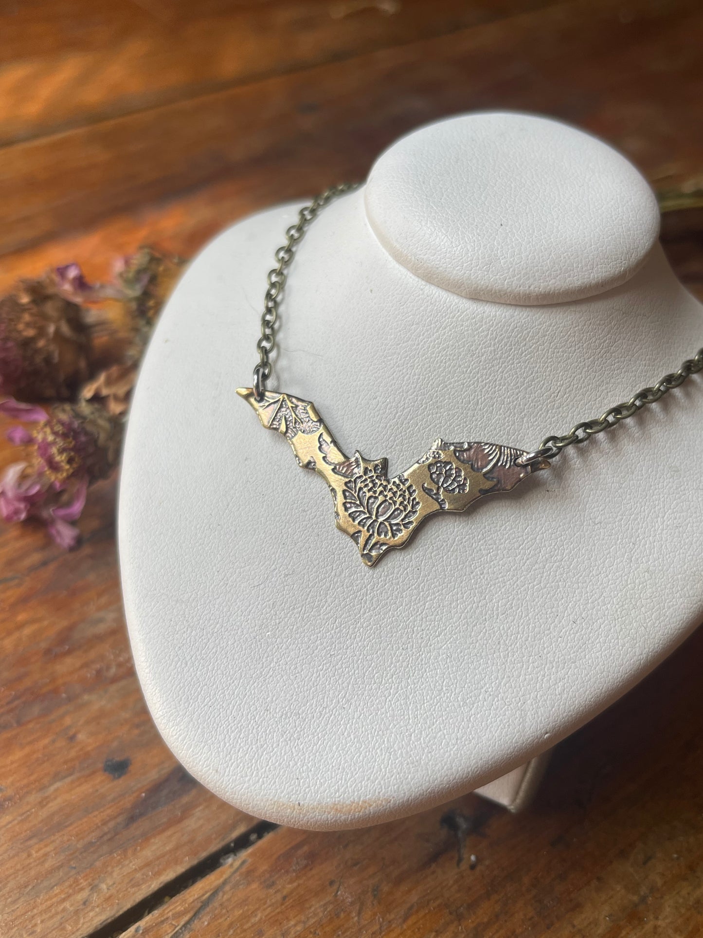 Floral Bats • Brass Dangle Earrings and Necklace
