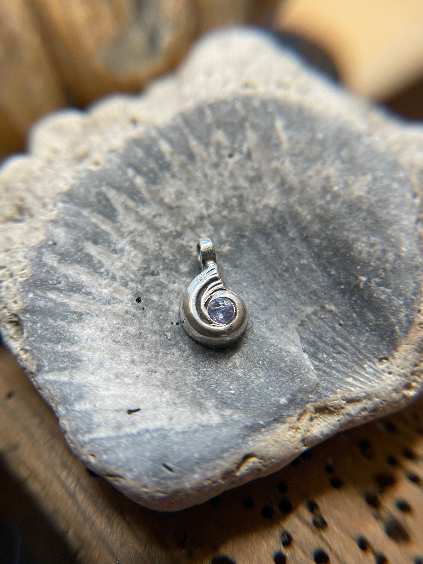 Tiny Tanzanite Swirly Shell Necklace