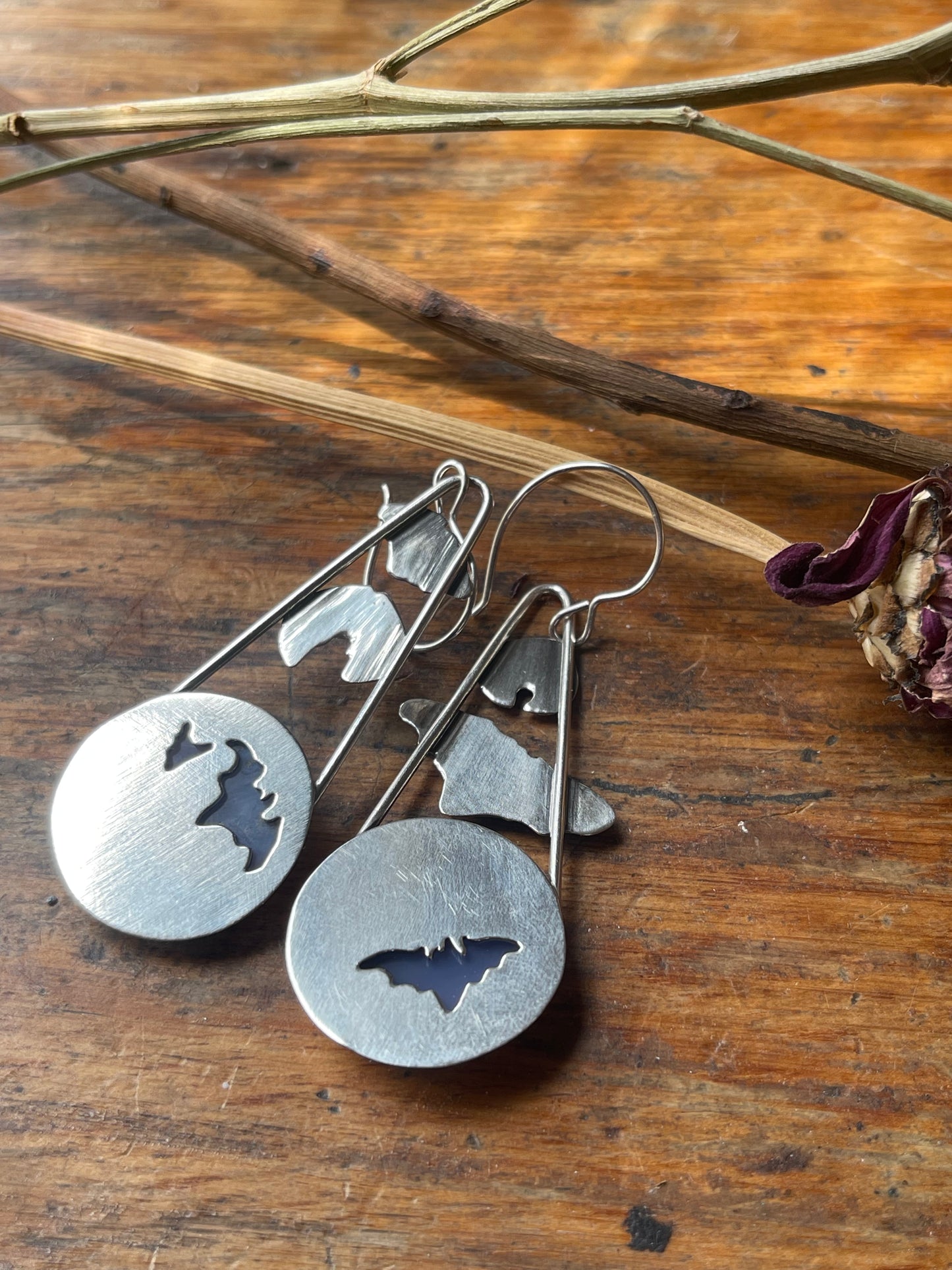 Crypt Keepers: Purple Moss Agate Batty Statement Earrings