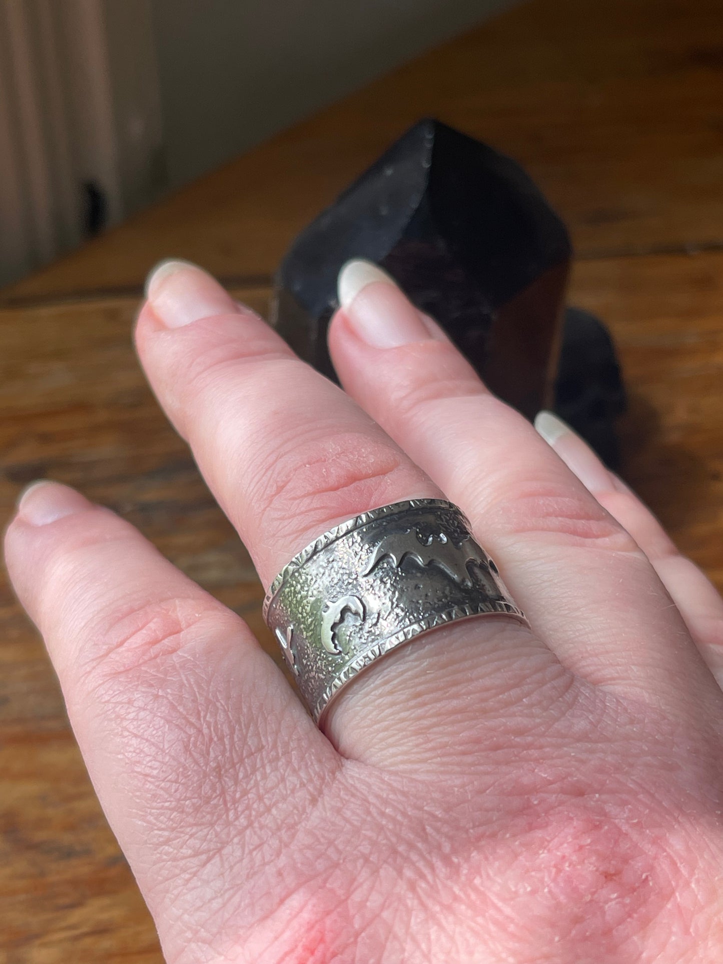 Chaos In The Crypt: Batty Silver Wide Band Ring