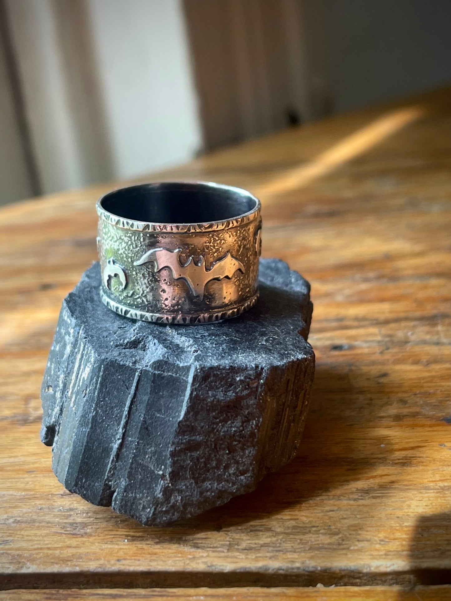 Chaos In The Crypt: Batty Silver Wide Band Ring
