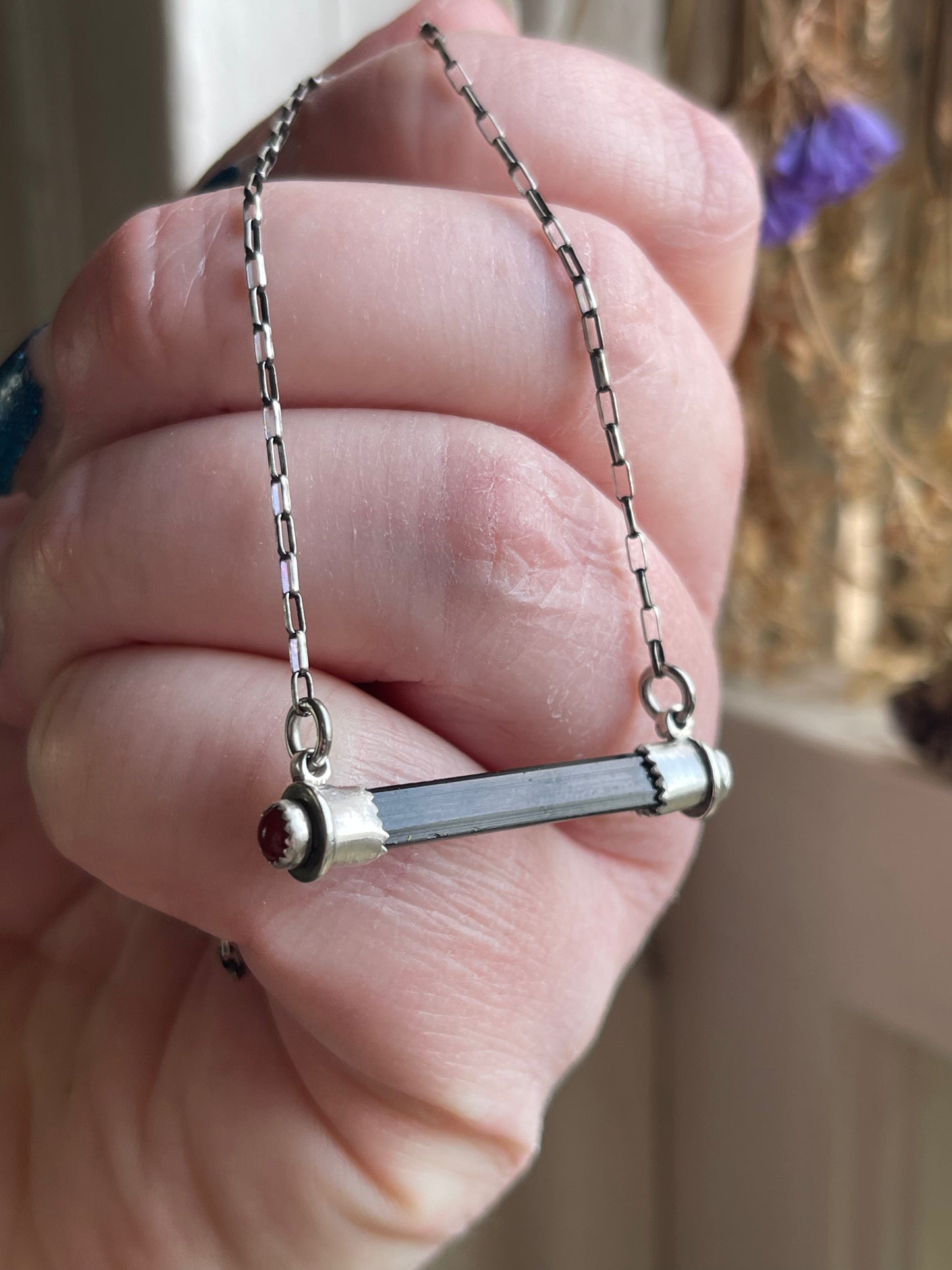 Black Tourmaline Bar Necklaces