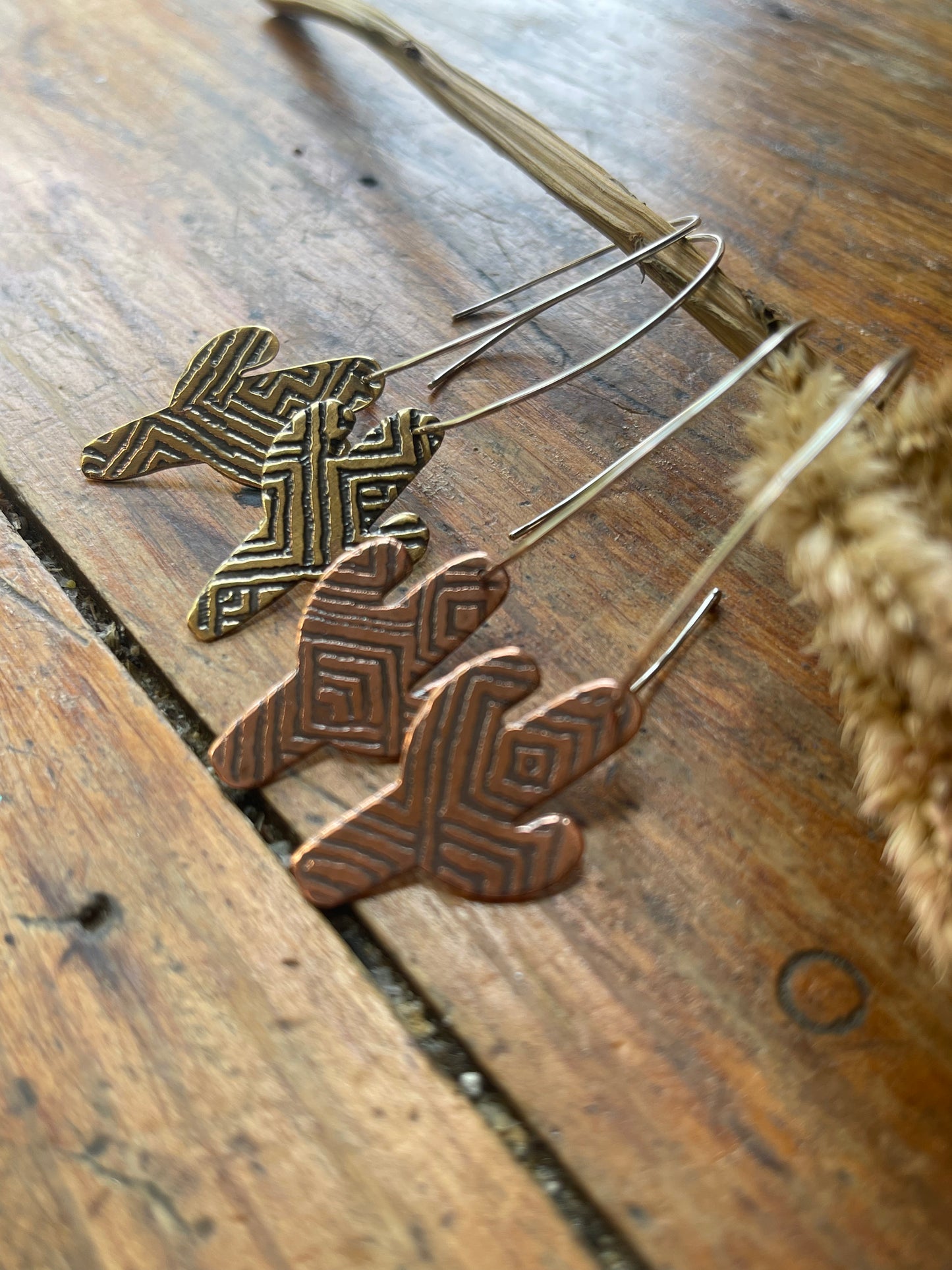 Etched Cactus Hoop Dangle Earrings