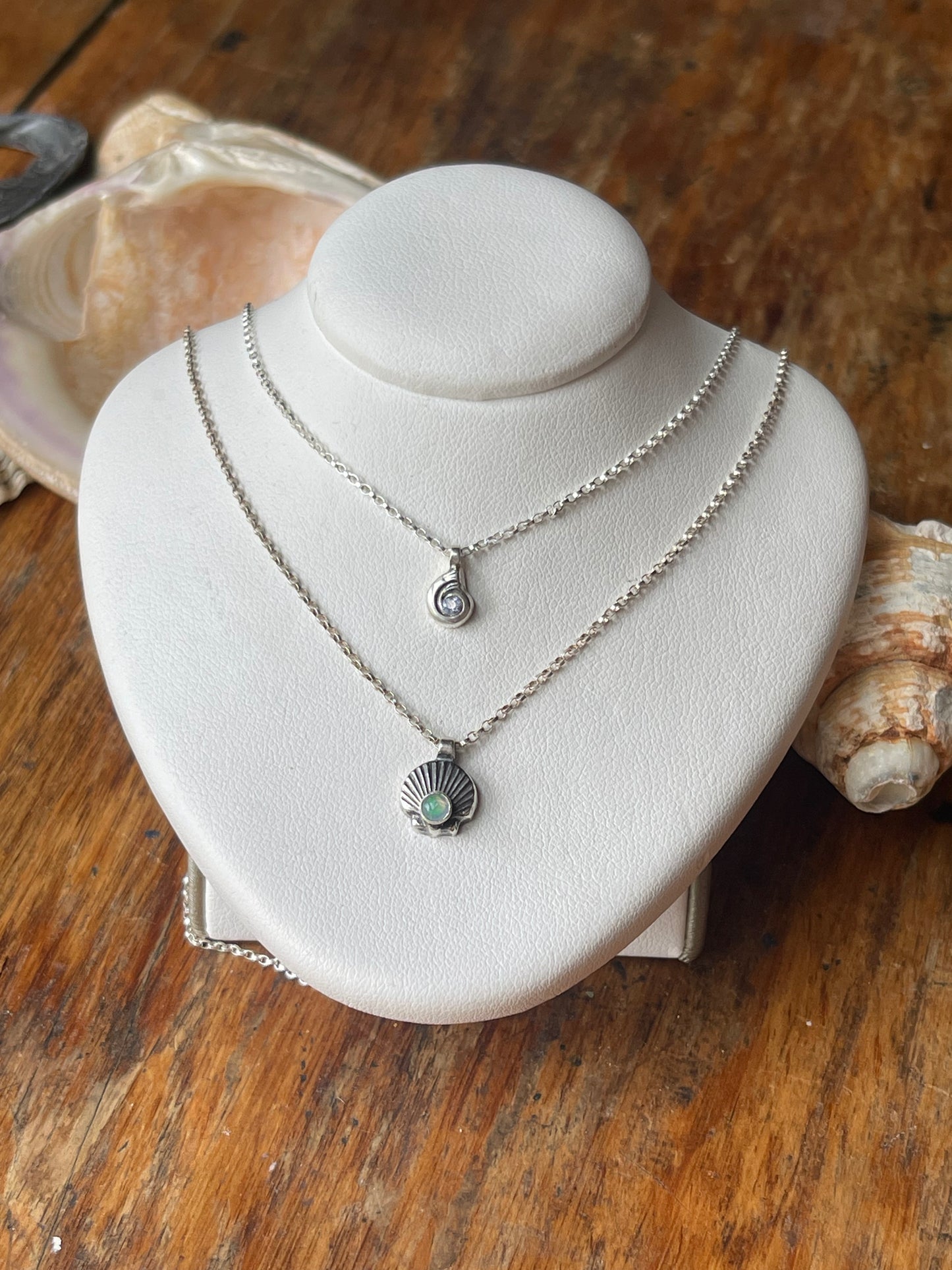 Tiny Tanzanite Swirly Shell Necklace