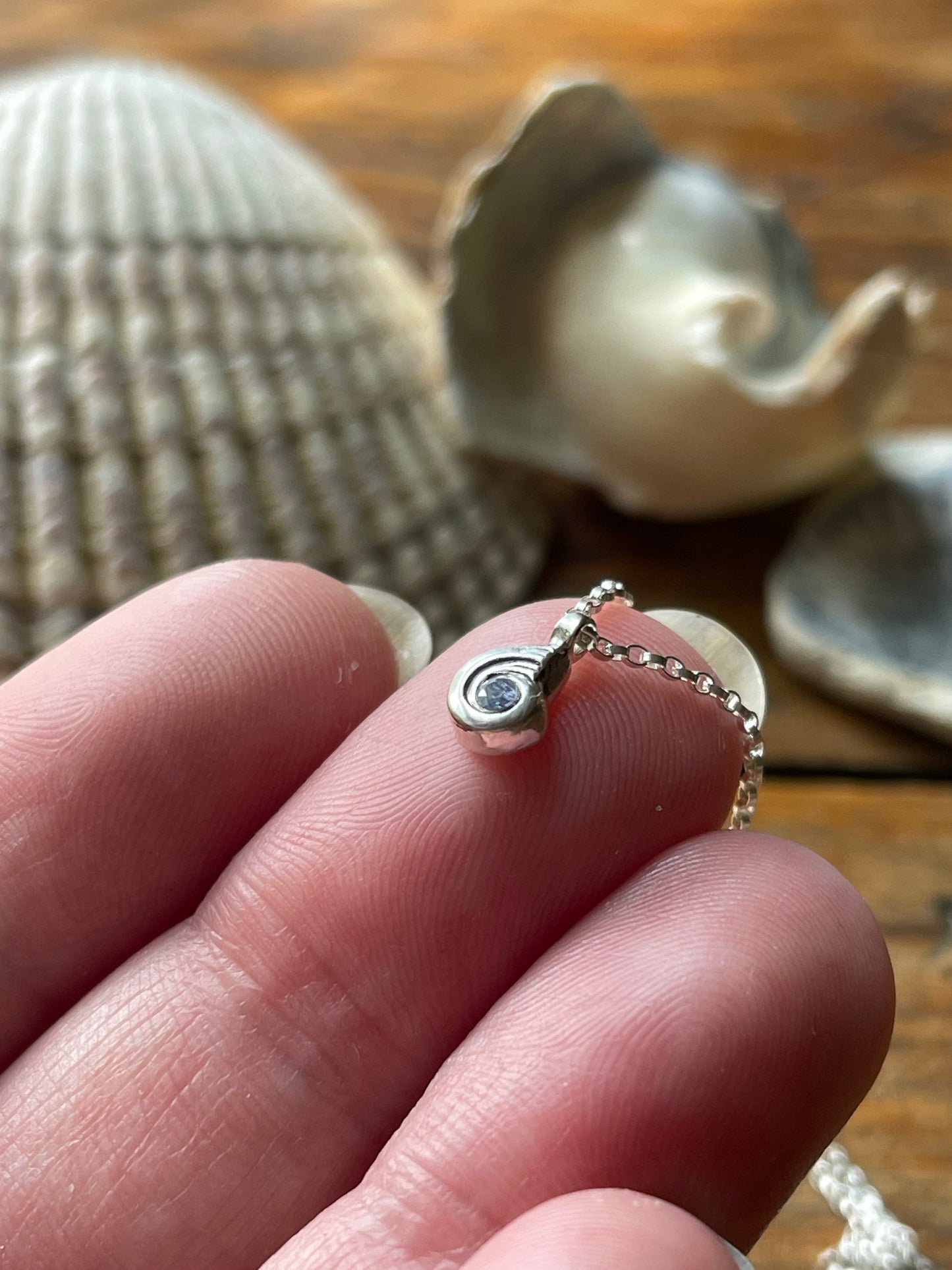 Tiny Tanzanite Swirly Shell Necklace