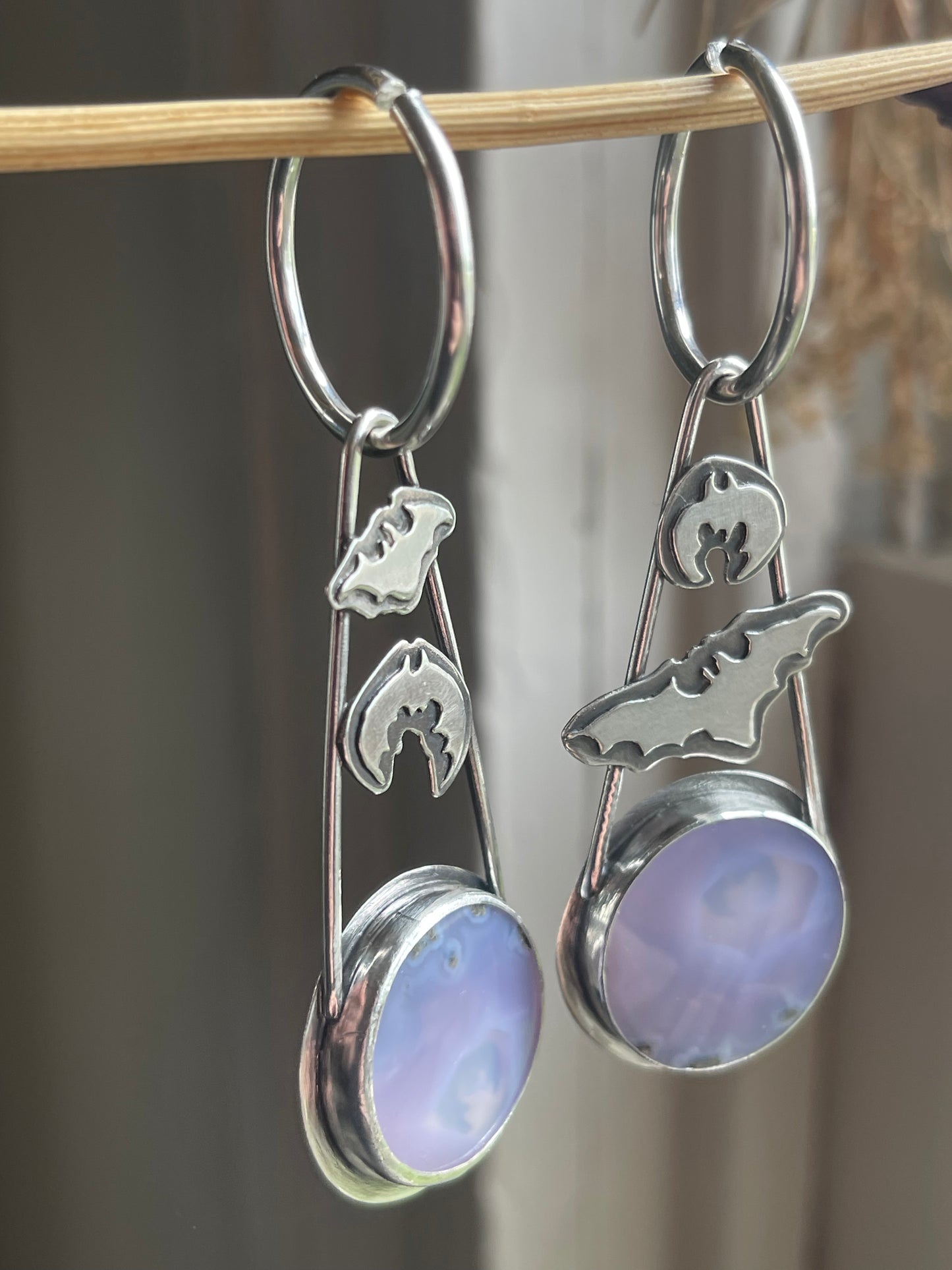 Crypt Keepers: Purple Moss Agate Batty Statement Earrings