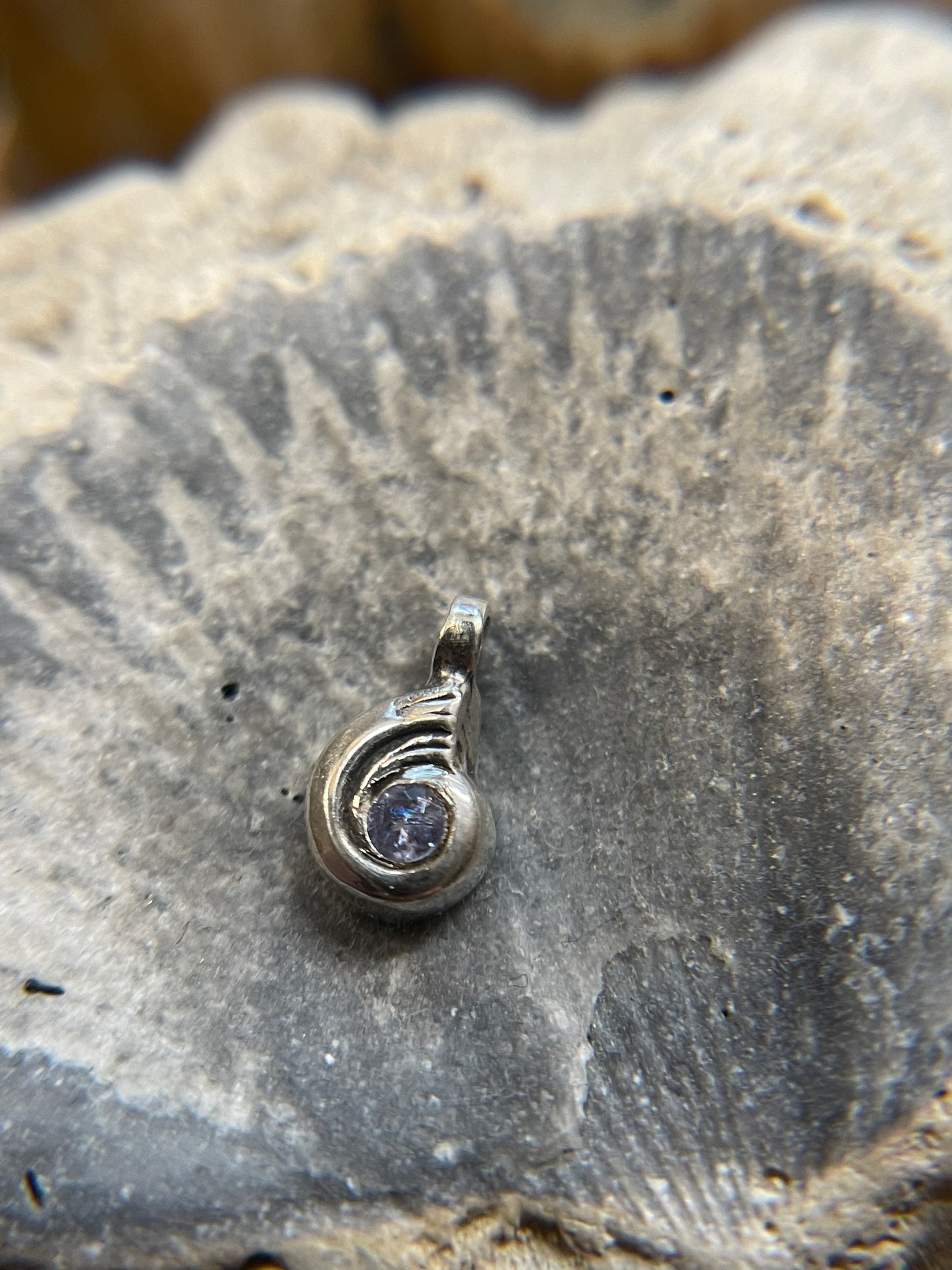 Tiny Tanzanite Swirly Shell Necklace
