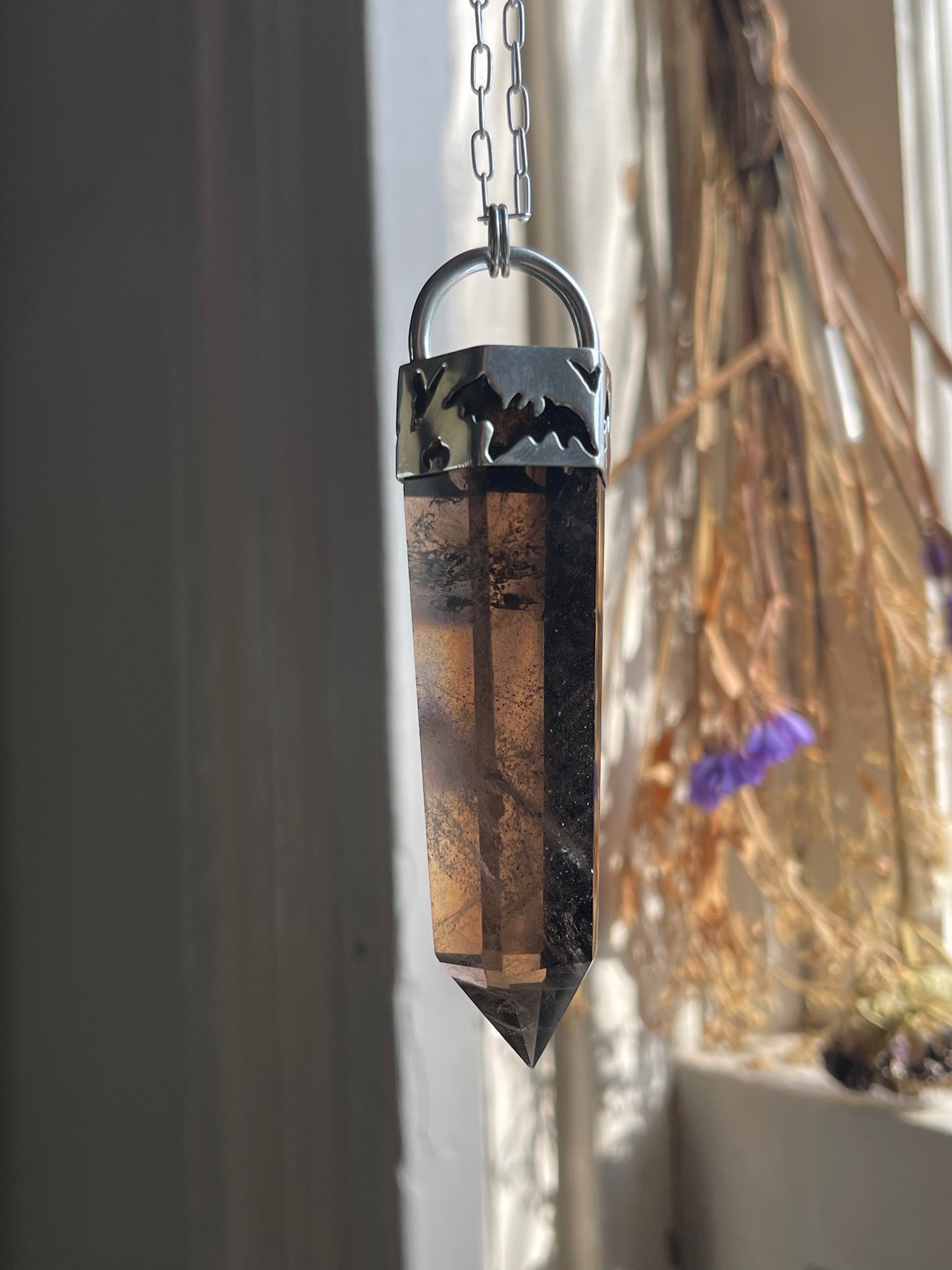 Creature of the Night: Smokey Quartz Crystal Pendant