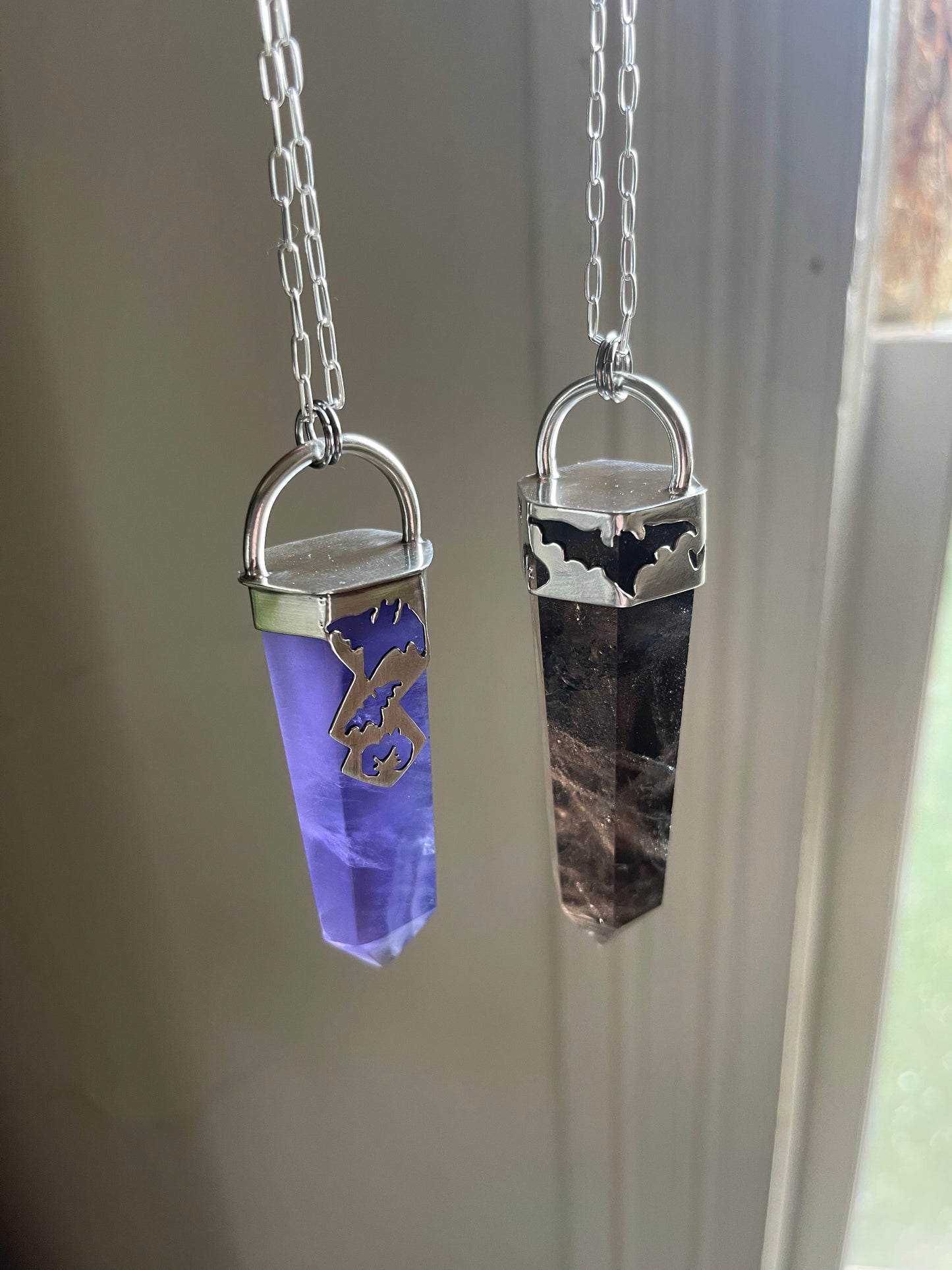 Graveyard Flowers: Purple Fluorite Crystal Batty Statement Pendant