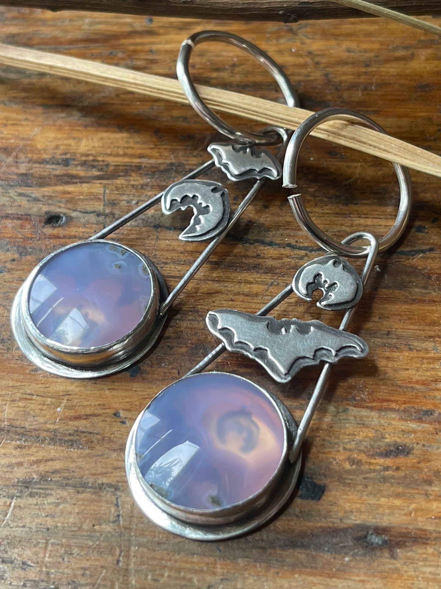 Crypt Keepers: Purple Moss Agate Batty Statement Earrings