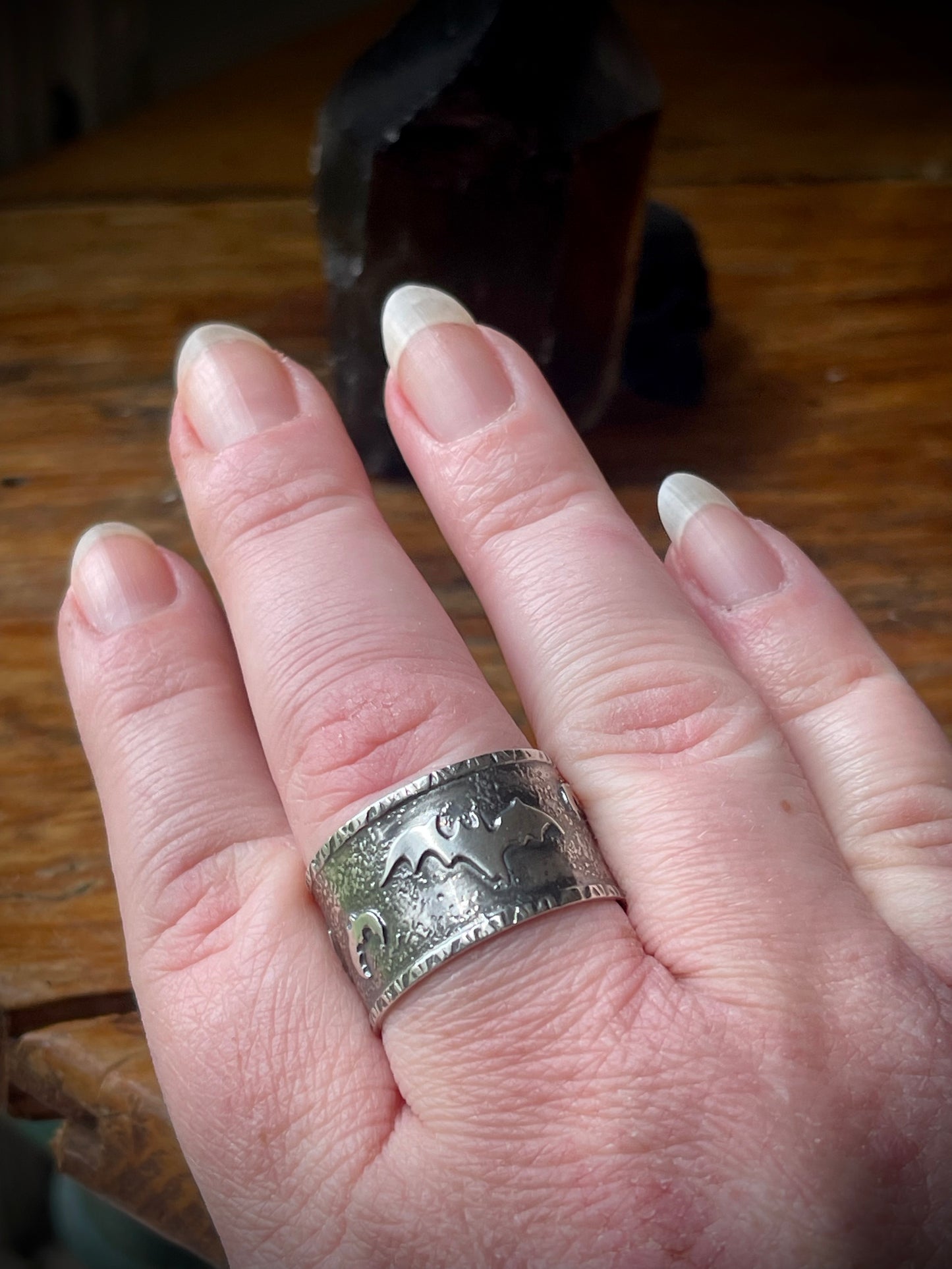 Chaos In The Crypt: Batty Silver Wide Band Ring