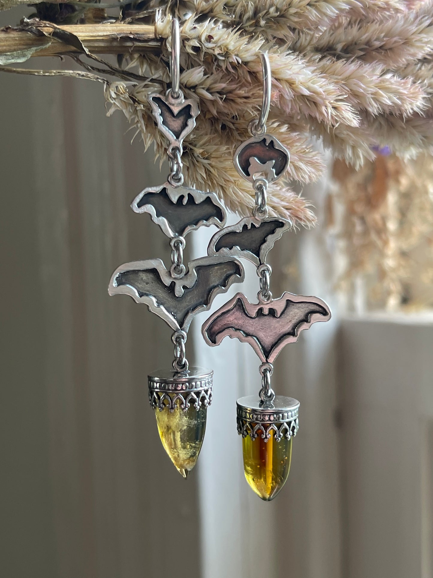 Into the Night: Mexican Amber Bullet Bat Hoop Stud Earrings