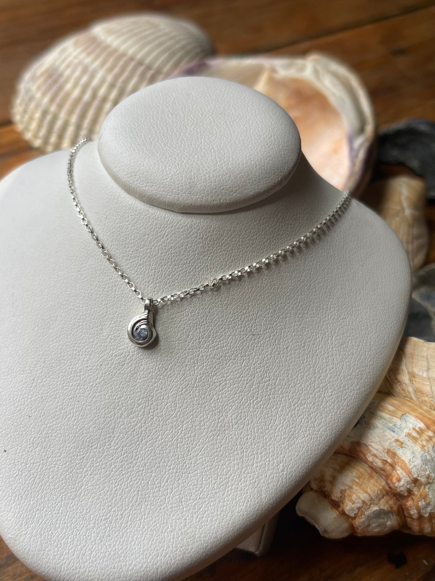 Tiny Tanzanite Swirly Shell Necklace