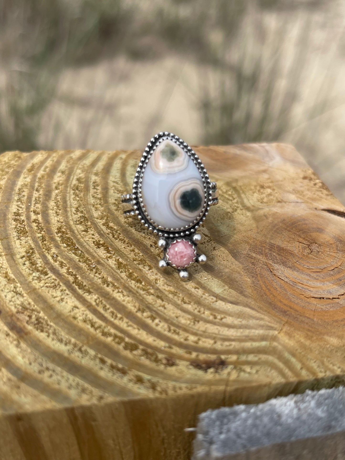 Peachy Kween Ocean Jasper • Rhodochrosite Nautical Statement Ring