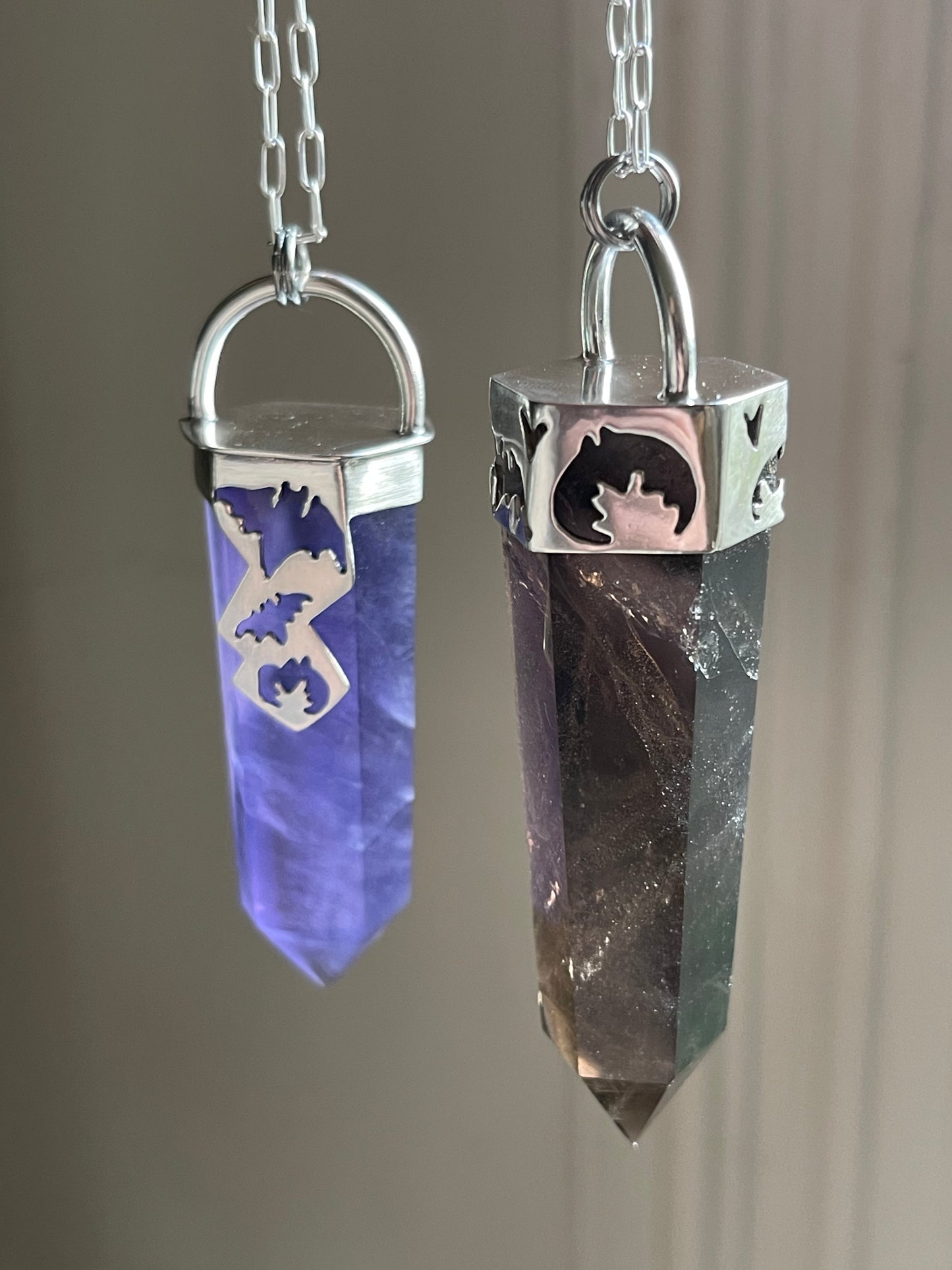 Graveyard Flowers: Purple Fluorite Crystal Batty Statement Pendant