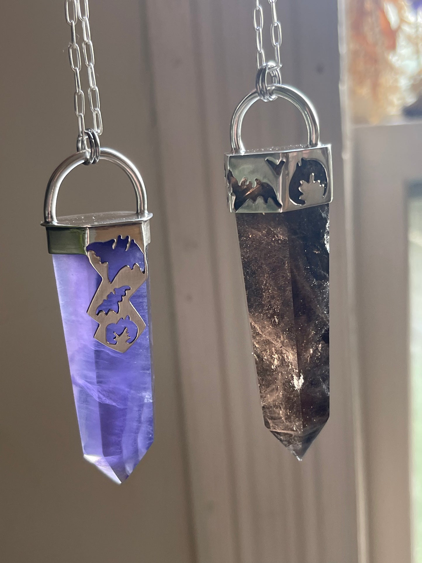 Graveyard Flowers: Purple Fluorite Crystal Batty Statement Pendant