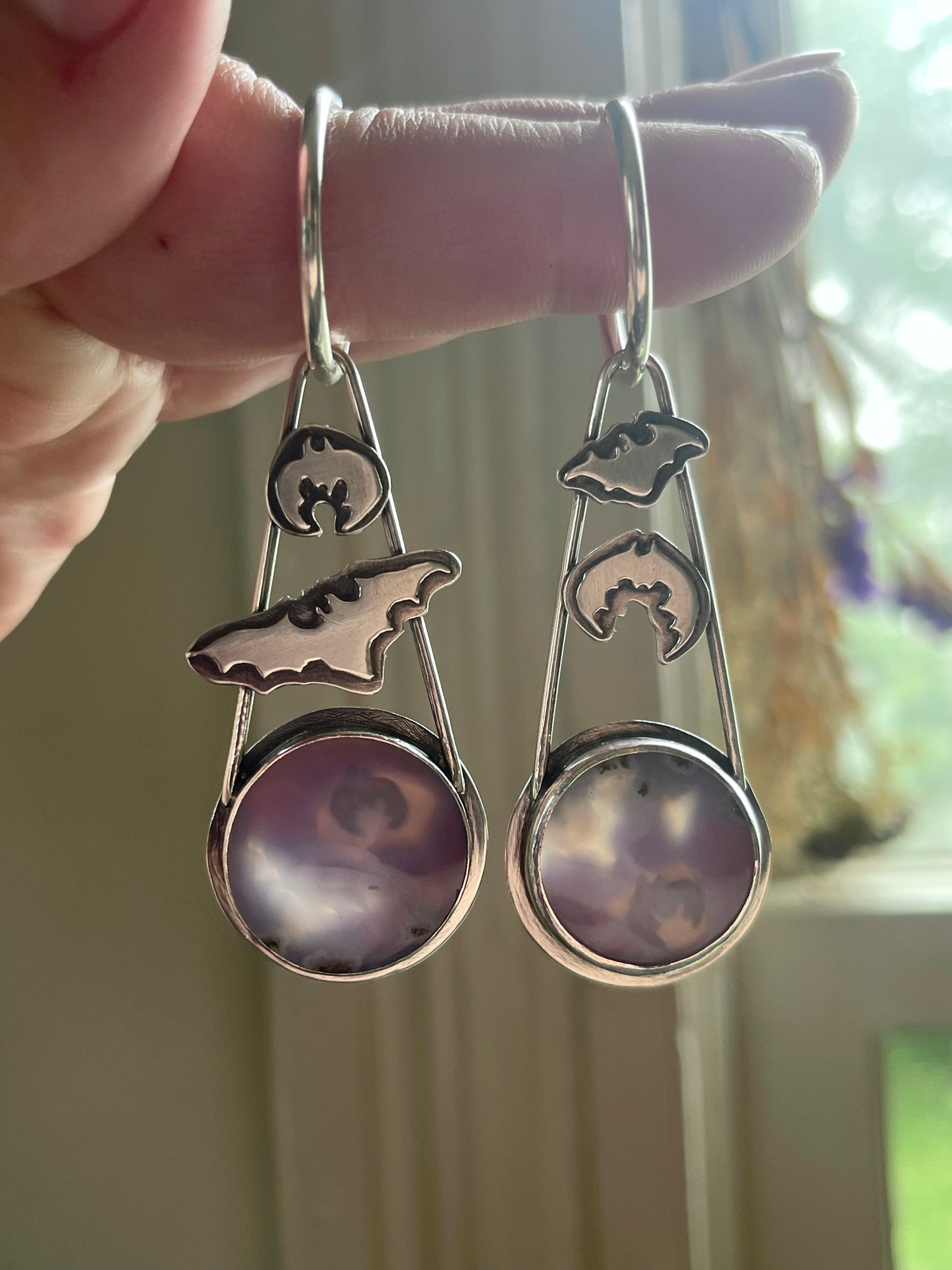 Crypt Keepers: Purple Moss Agate Batty Statement Earrings