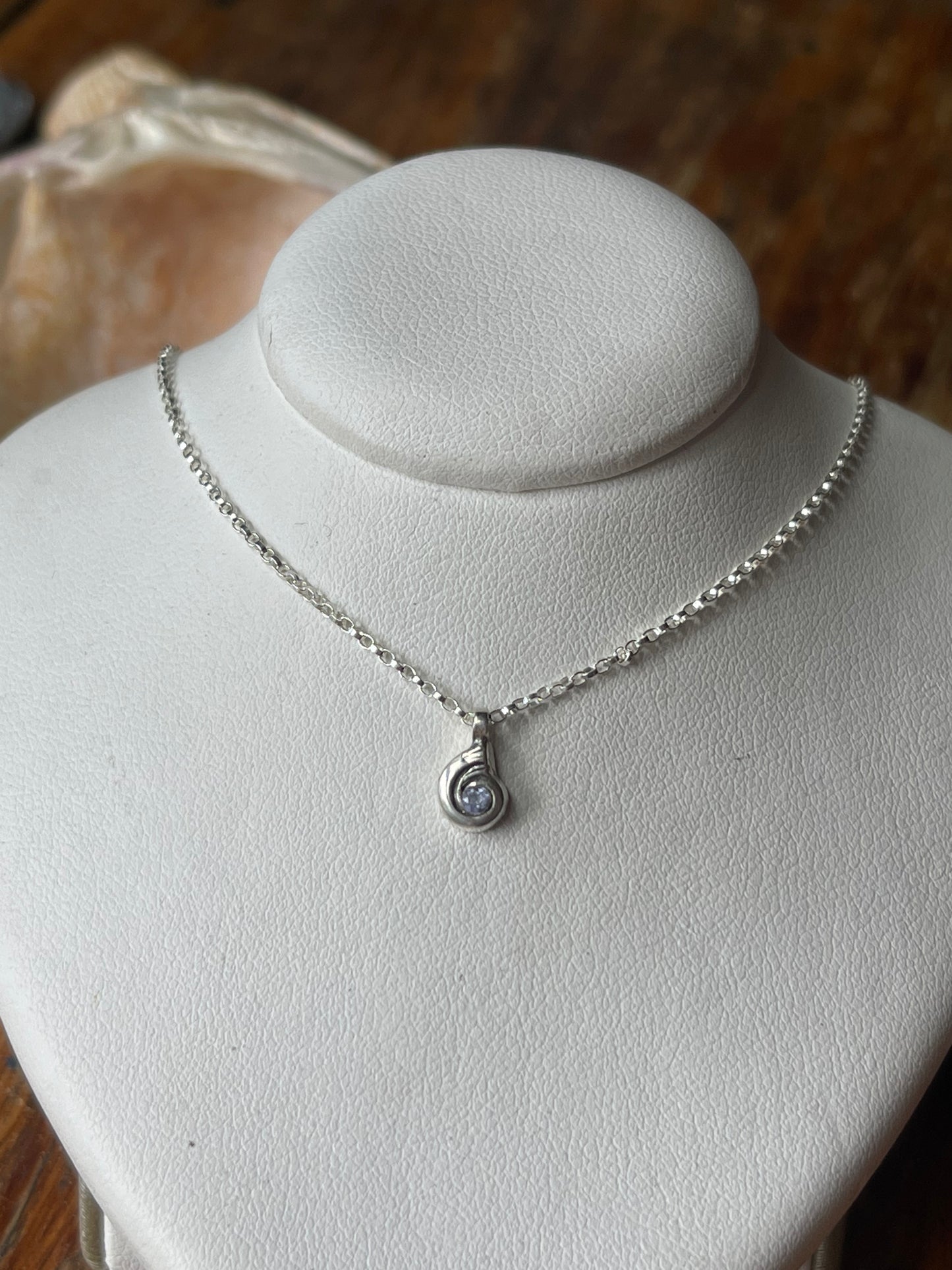 Tiny Tanzanite Swirly Shell Necklace
