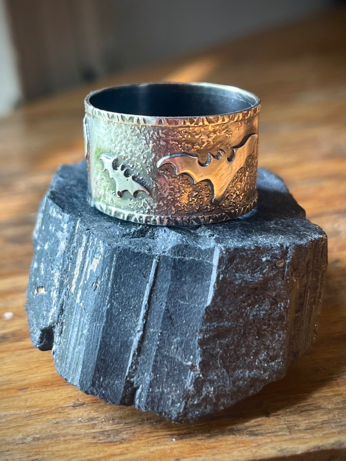 Chaos In The Crypt: Batty Silver Wide Band Ring