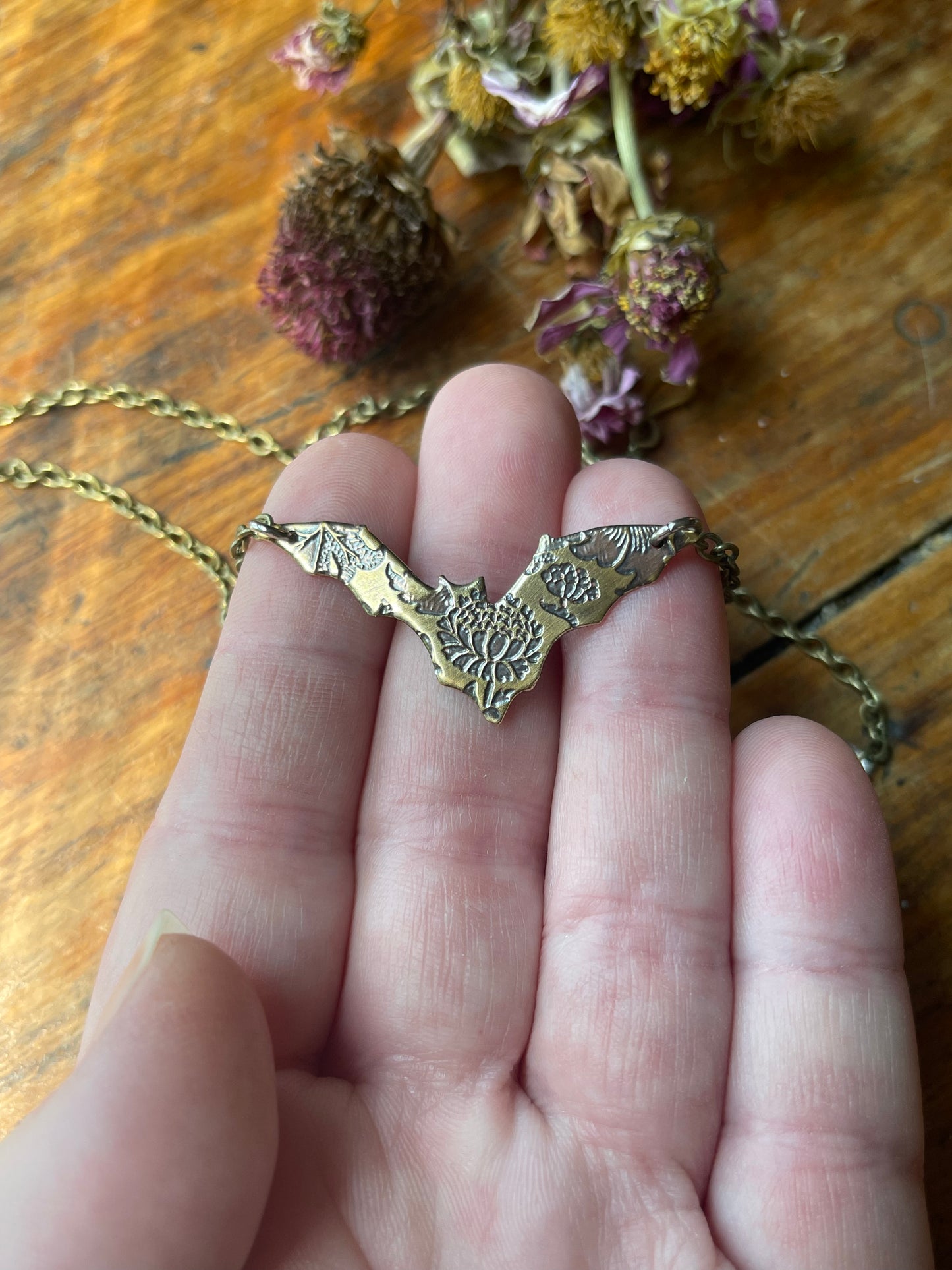 Floral Bats • Brass Dangle Earrings and Necklace