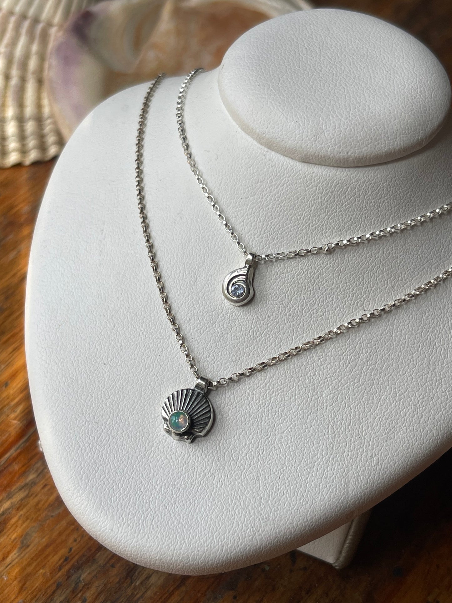 Tiny Tanzanite Swirly Shell Necklace