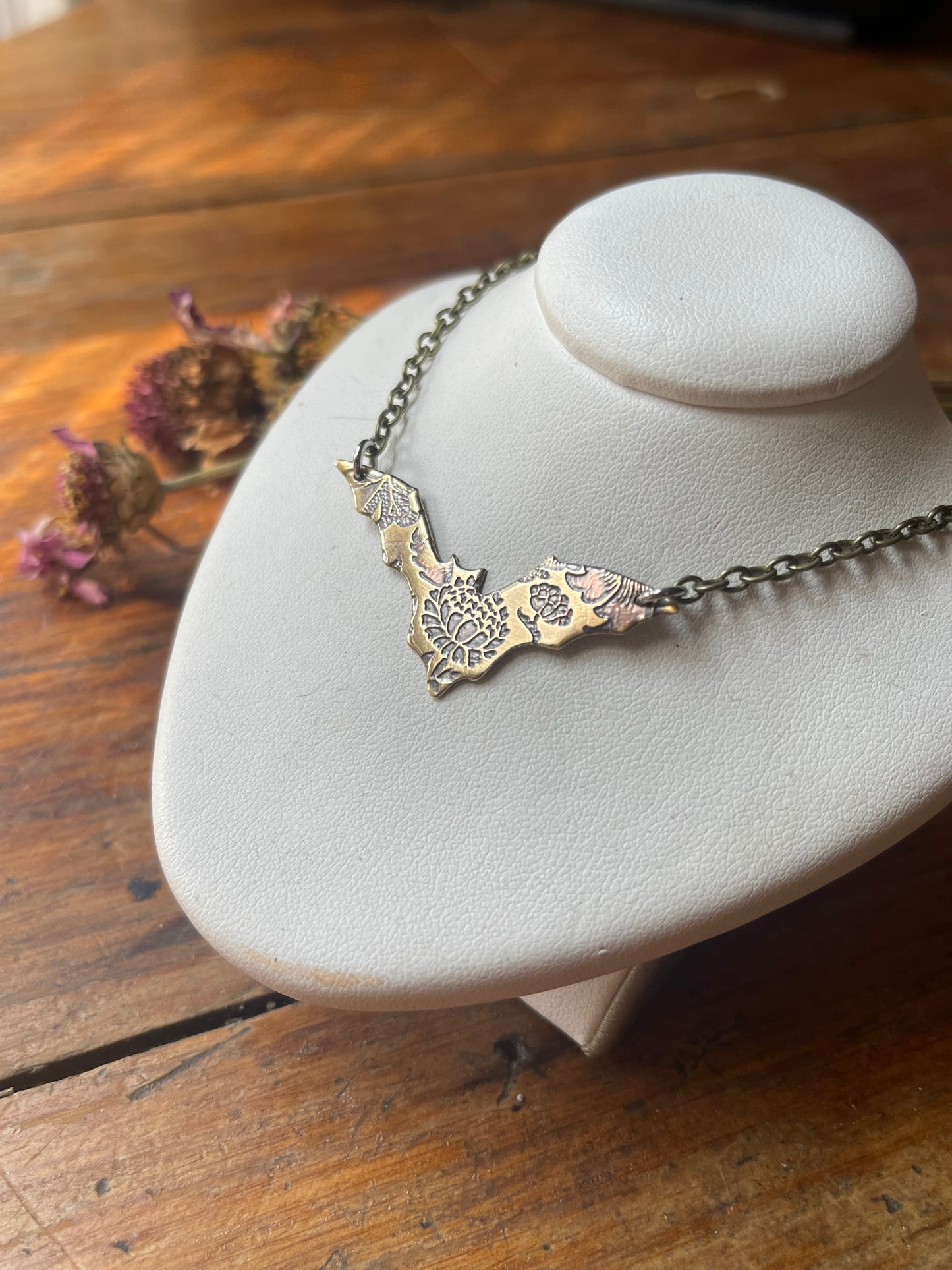 Floral Bats • Brass Dangle Earrings and Necklace