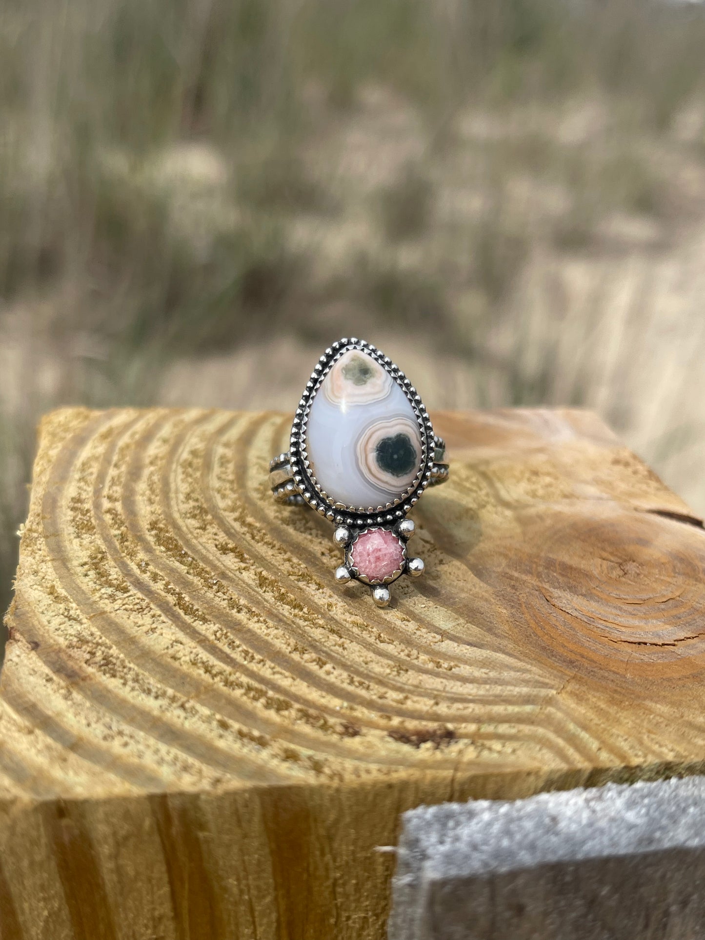 Peachy Kween Ocean Jasper • Rhodochrosite Nautical Statement Ring