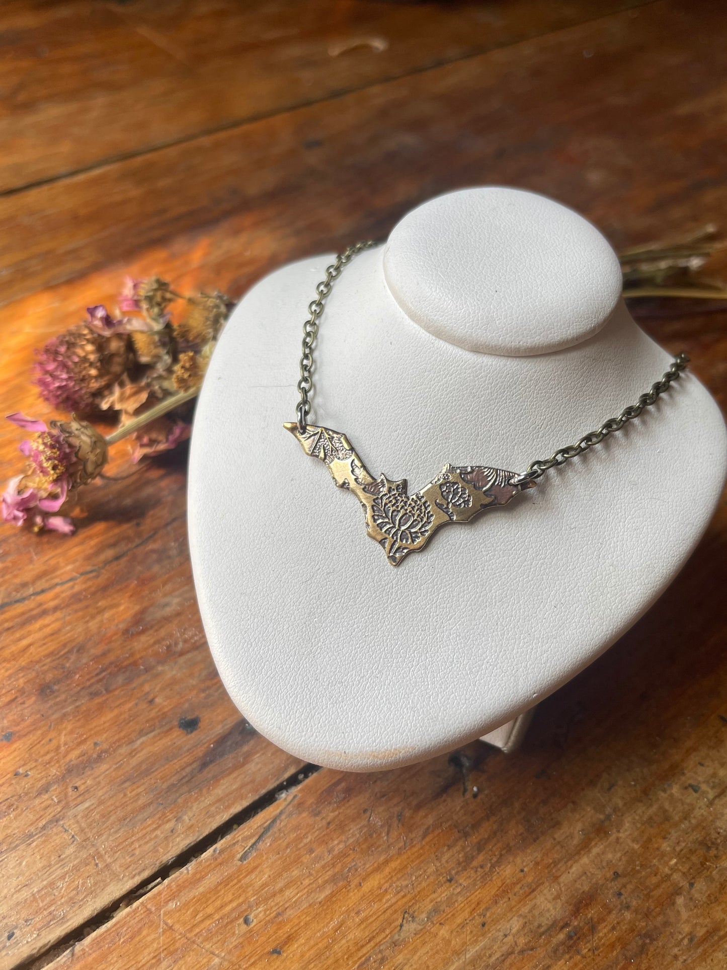 Floral Bats • Brass Dangle Earrings and Necklace
