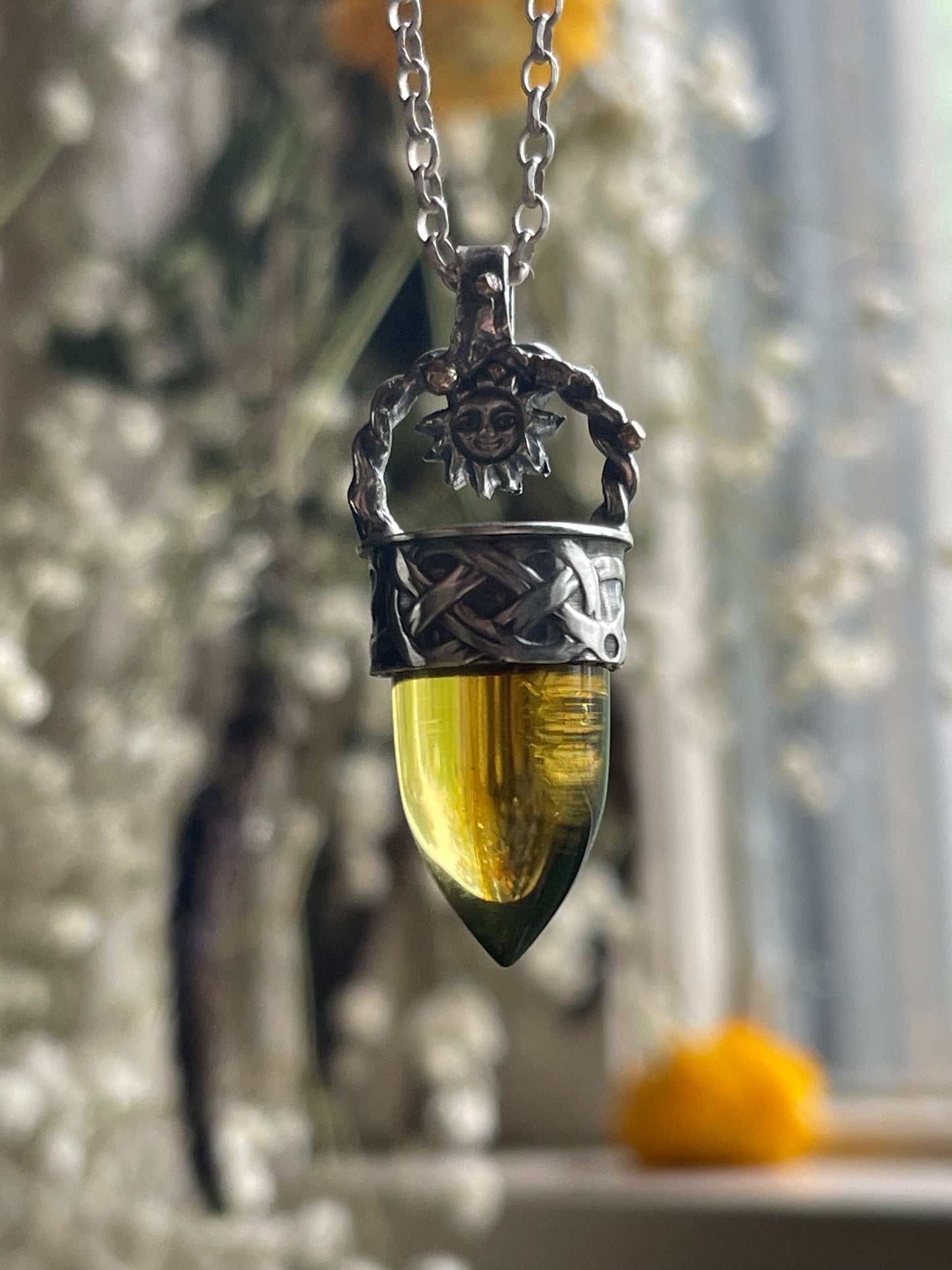 *Sun of Jörmungandr • Mexican Amber Bullet Pendant Necklace • 14K Gold & Sterling Silver