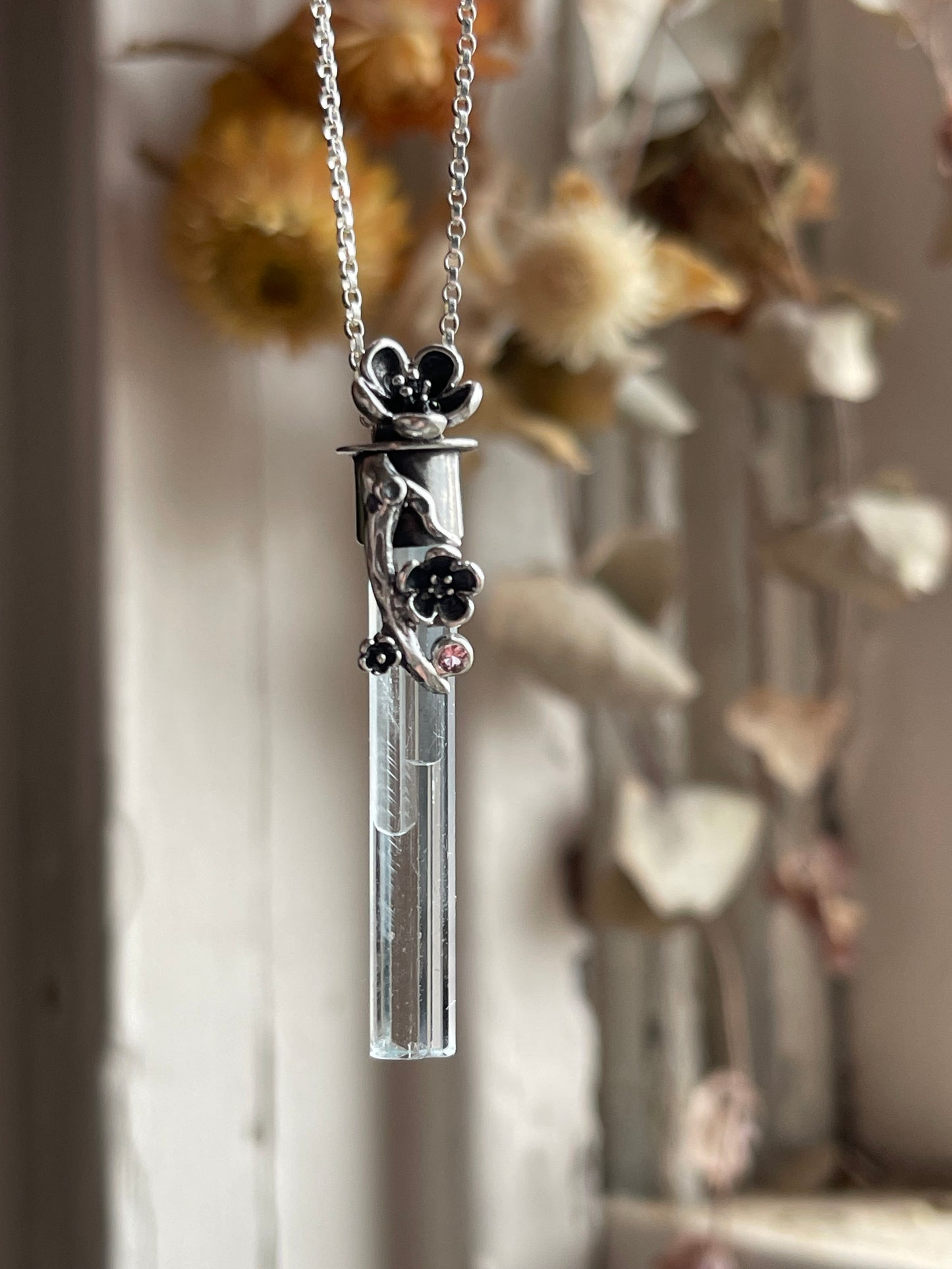 Cherry Blossom Dreamin’ • Aquamarine Crystal Pendant Necklace