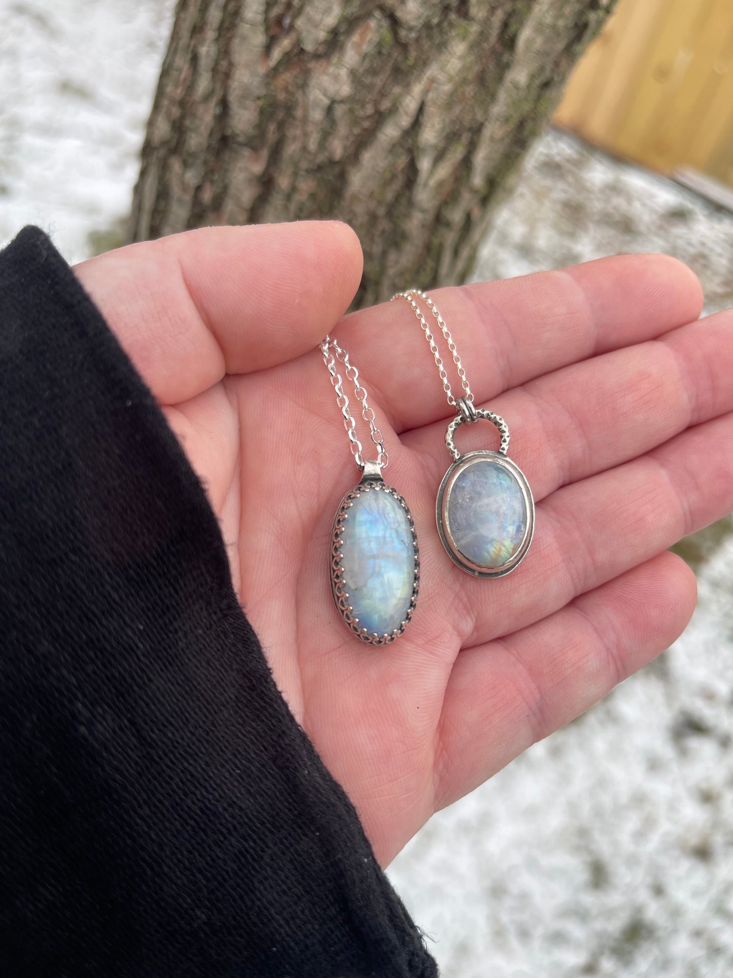 *Winter Sun • Sterling Silver Rainbow Moonstone Pendant Necklace