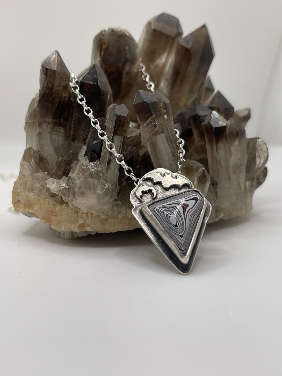 *Another Dimension • Fordite Sterling Silver Bat Pendant Necklace