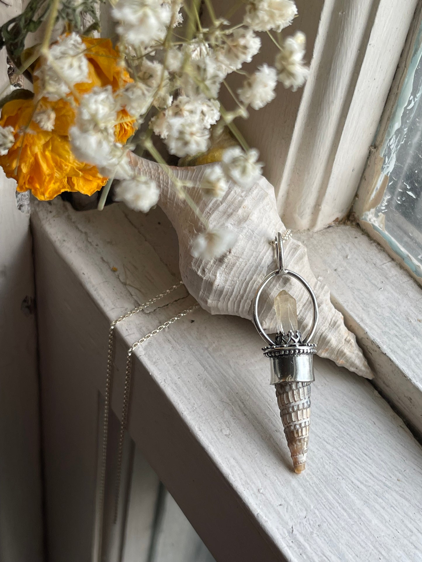 *The Sun • Crystal Cone Seashell PENDANT ONLY • Yellow Quartz • Sterling Silver