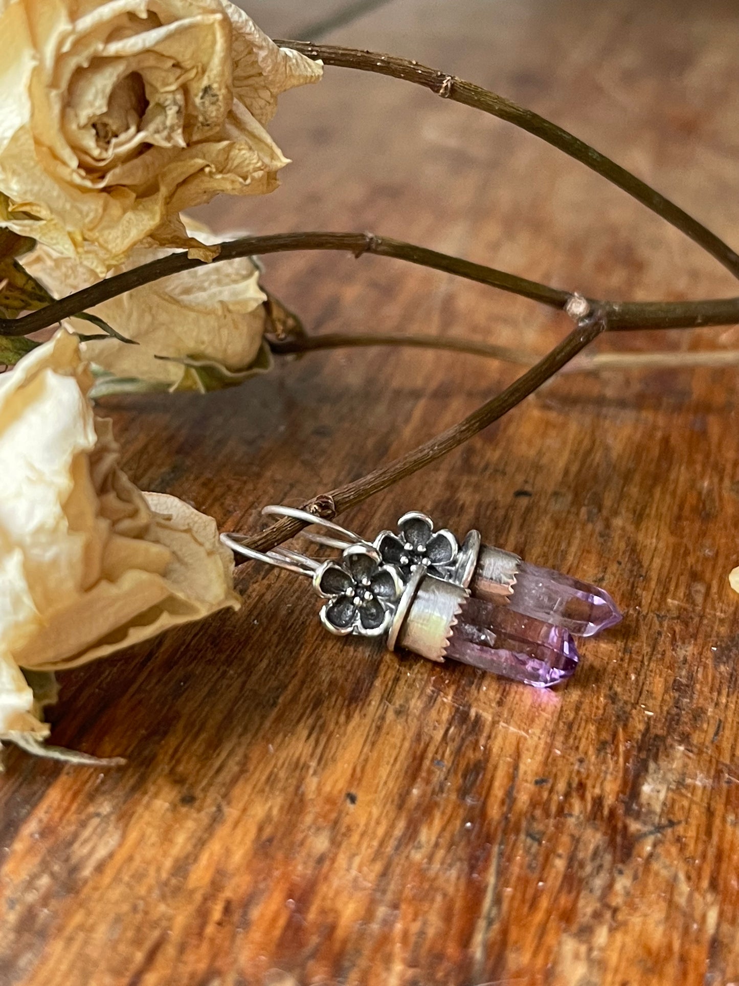 *Violet Delights • Vera Cruz Amethyst Crystal Flower Earrings • Sterling Silver