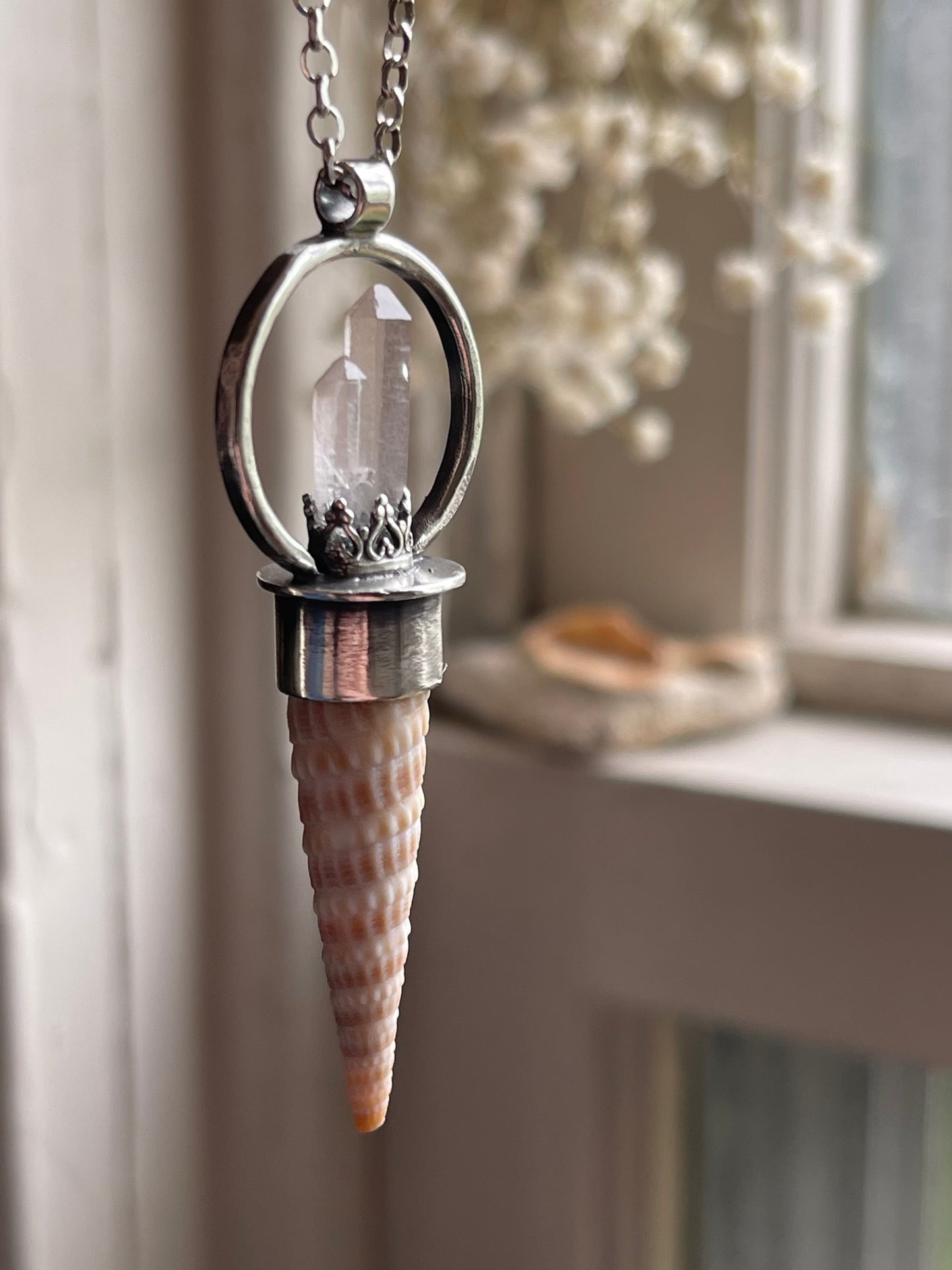 *Gemini • Crystal Cone Pendant Necklace • Red Hematite Quartz • Sterling Silver