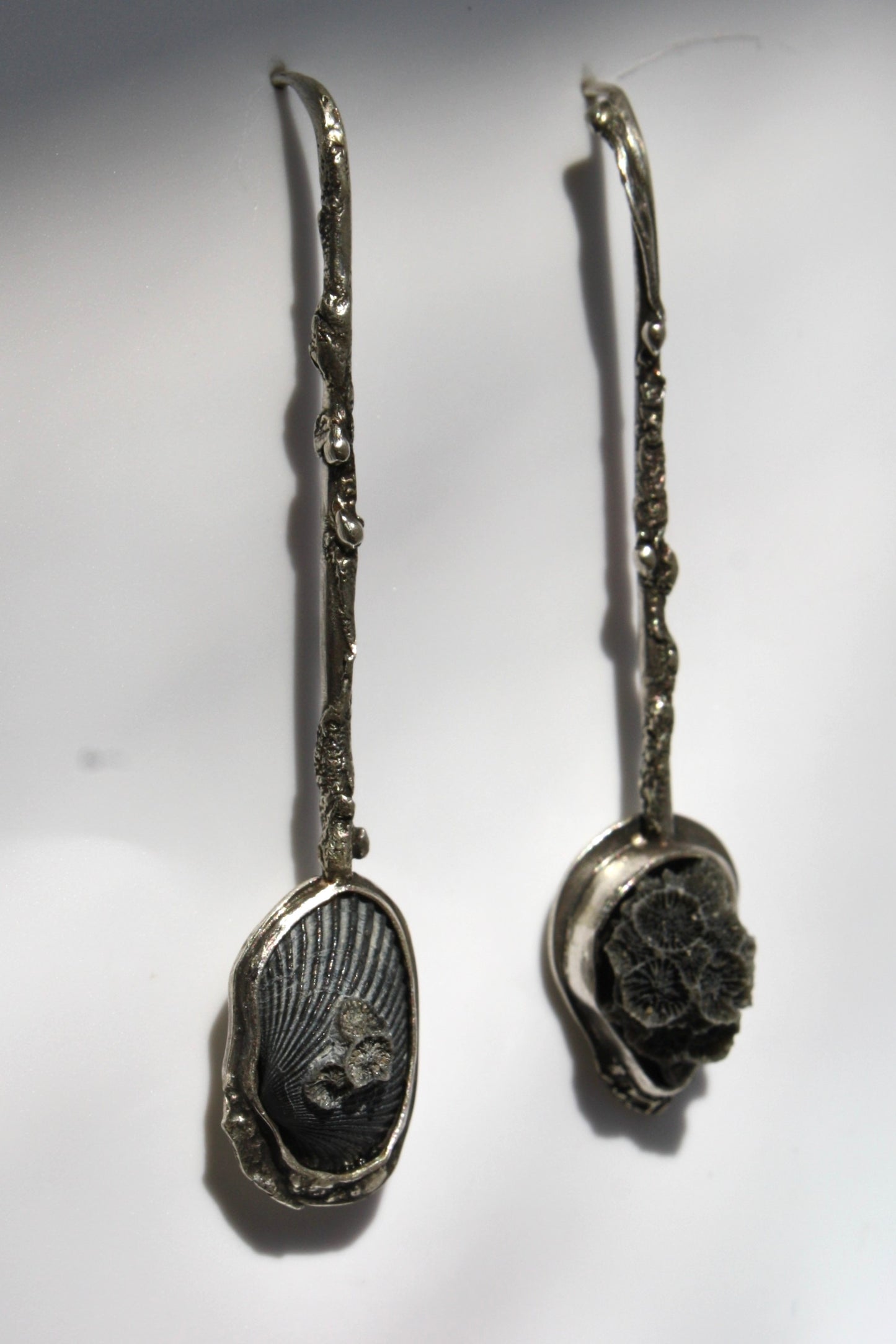 *Smoke & Coral • Seashell & Coral Reticulated Silver Drop Earrings
